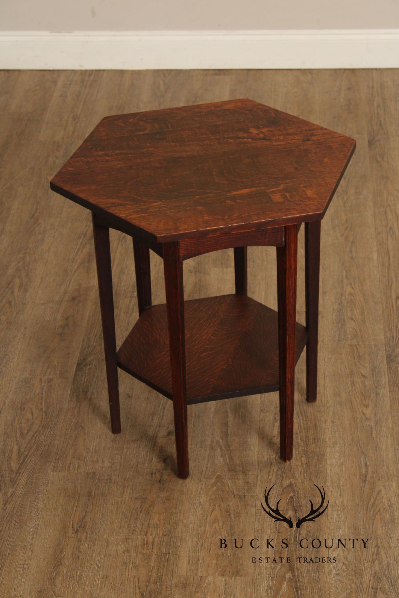 Imperial Furniture Antique Mission Oak Hexagonal Lamp Table