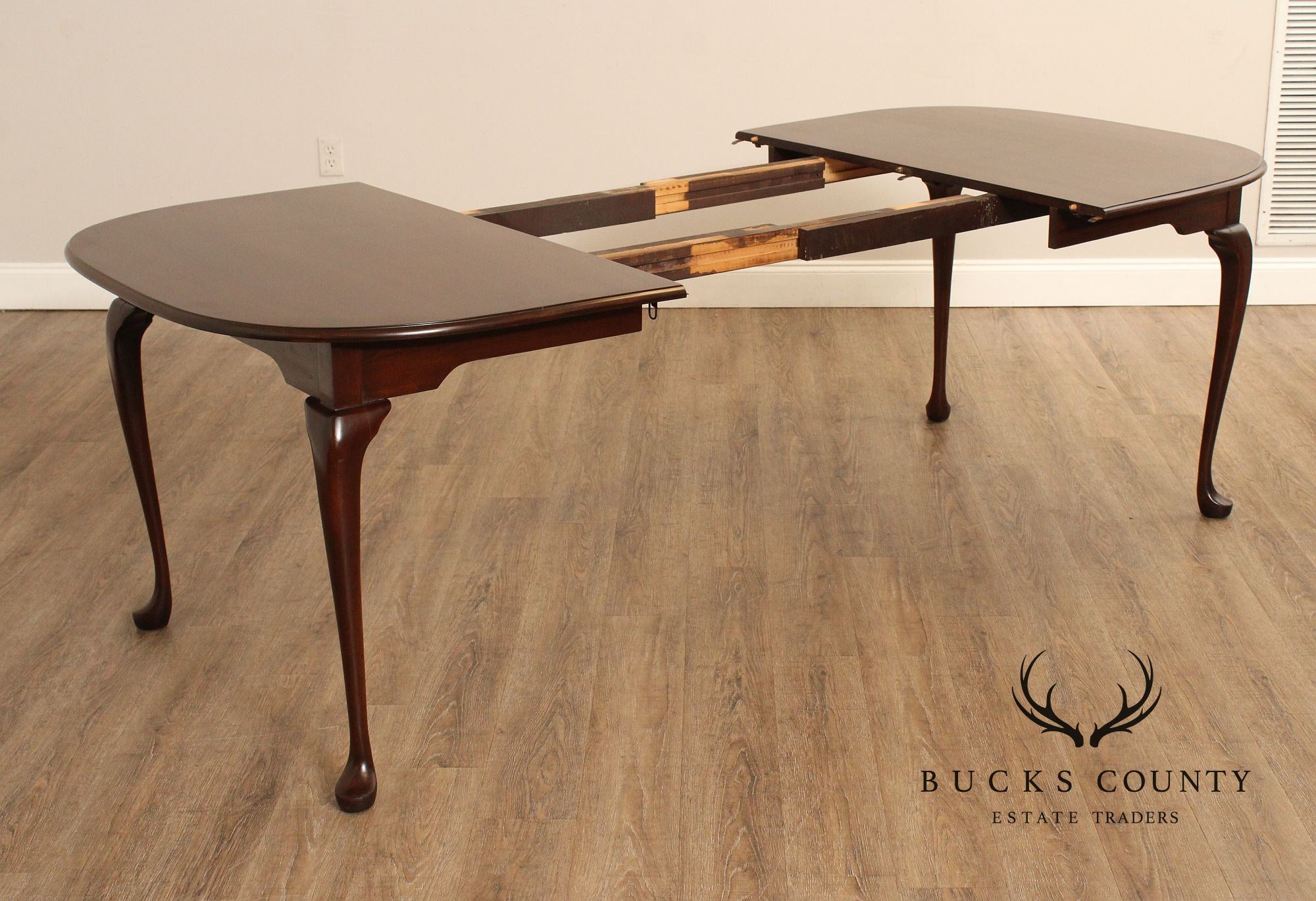 Queen Anne Style Oval Cherry Extension Dining Table With Two Leaves