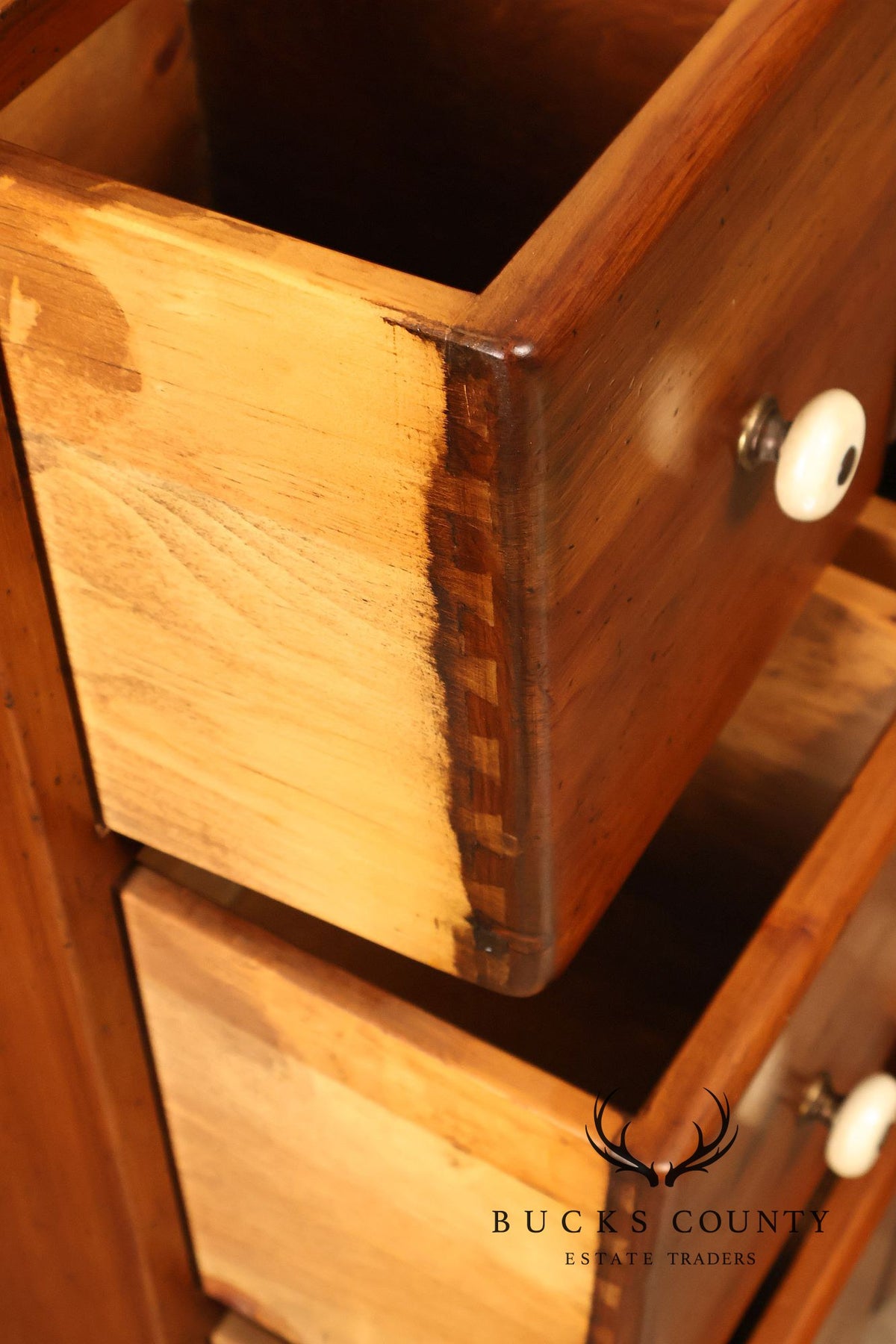 Vintage Pine Nine Drawer Apothecary Cabinet With Porcelain Knobs
