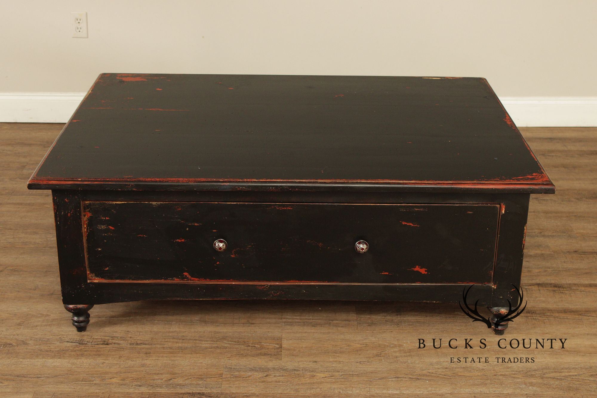 Rustic Distress Painted Storage Coffee Table