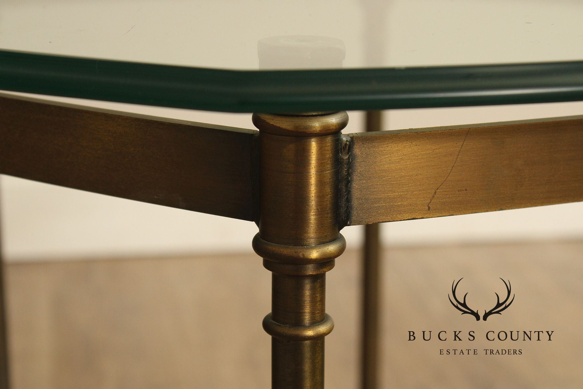 Hollywood Regency Vintage Italian Pair of Glass Top Brass Side Tables