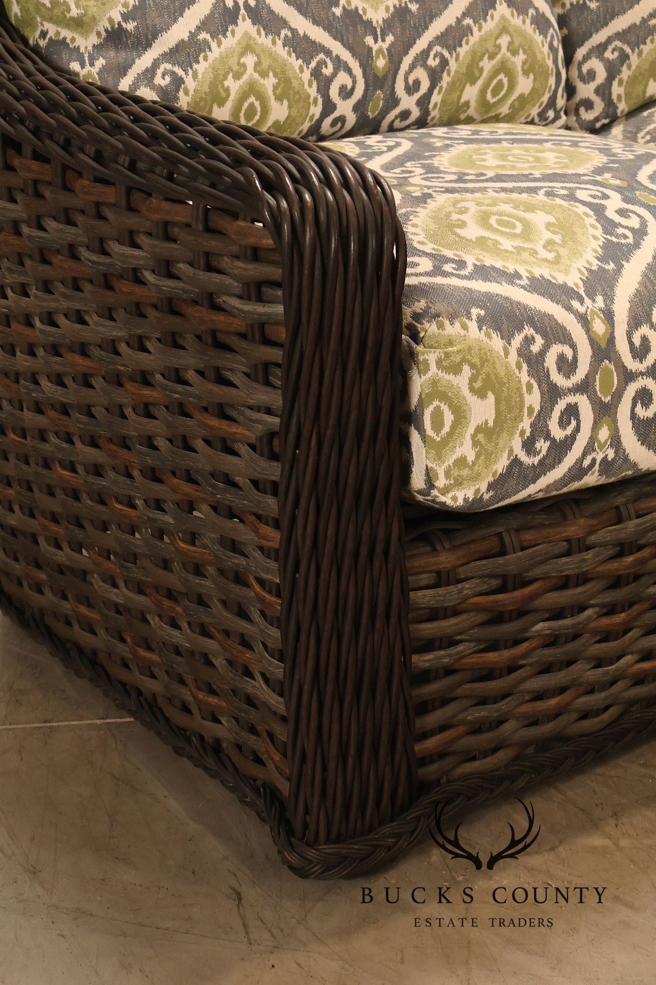Lane Venture Woven Wicker Outdoor Sofa With Patterned Cushions