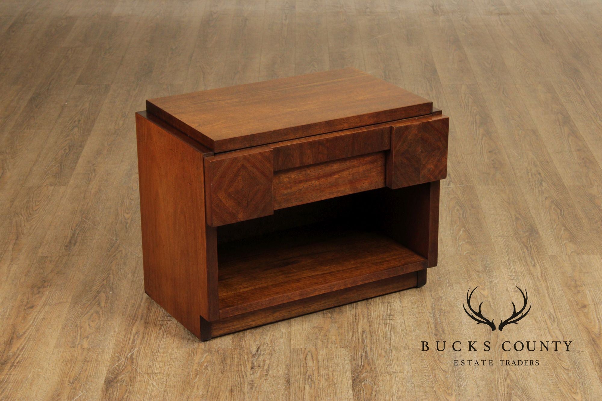 Lane Brutalist Pair of Walnut One-Drawer Nightstands