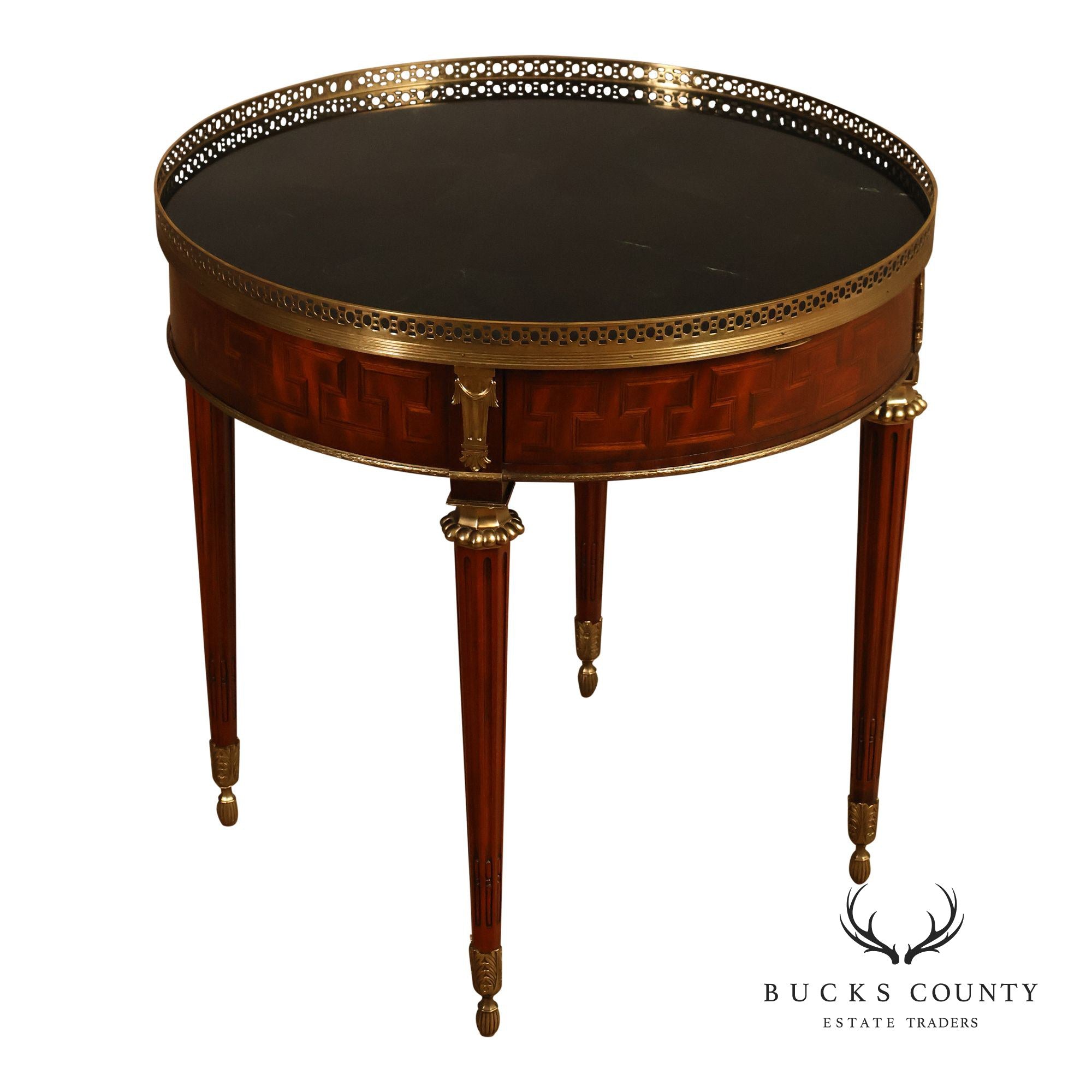 Maitland Smith Louis XVI Style Marquetry Center Table With Brass Gallery