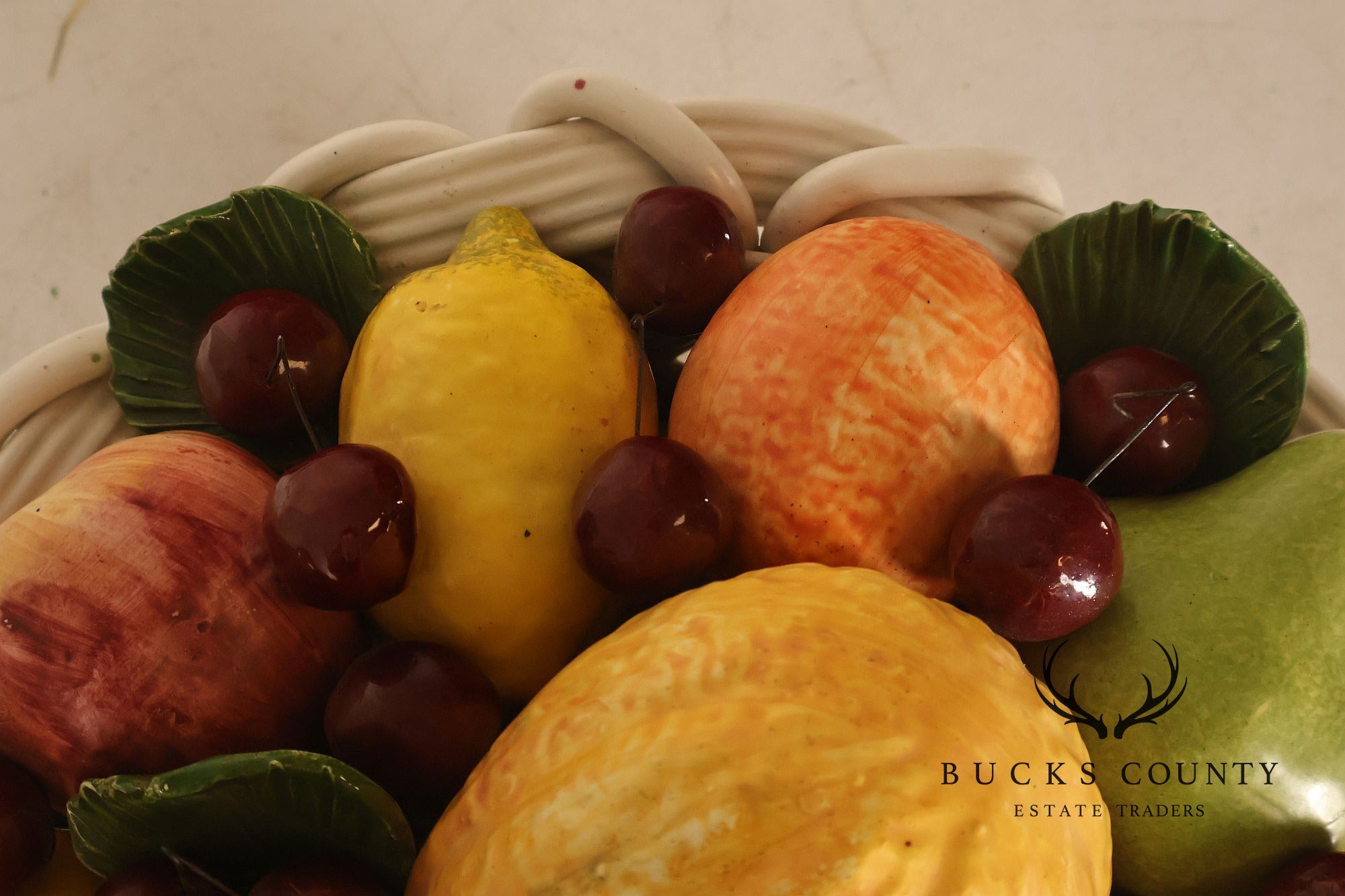 Italian Glazed Ceramic Fruit Basket Centerpiece
