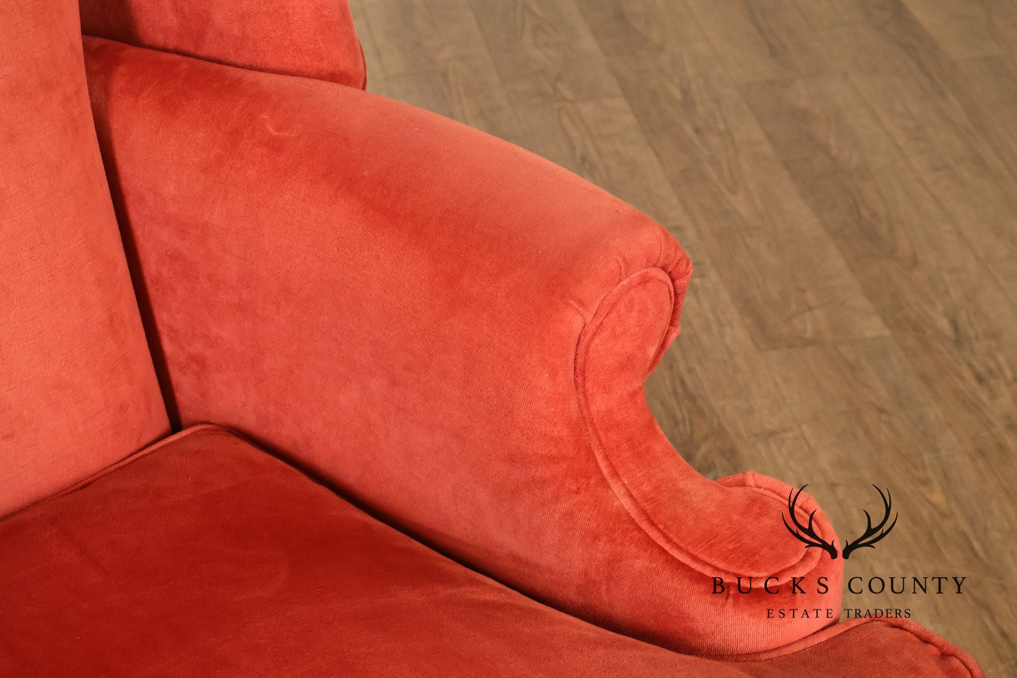 Thomasville Pair Of Traditional Coral Velvet Wingback Chairs