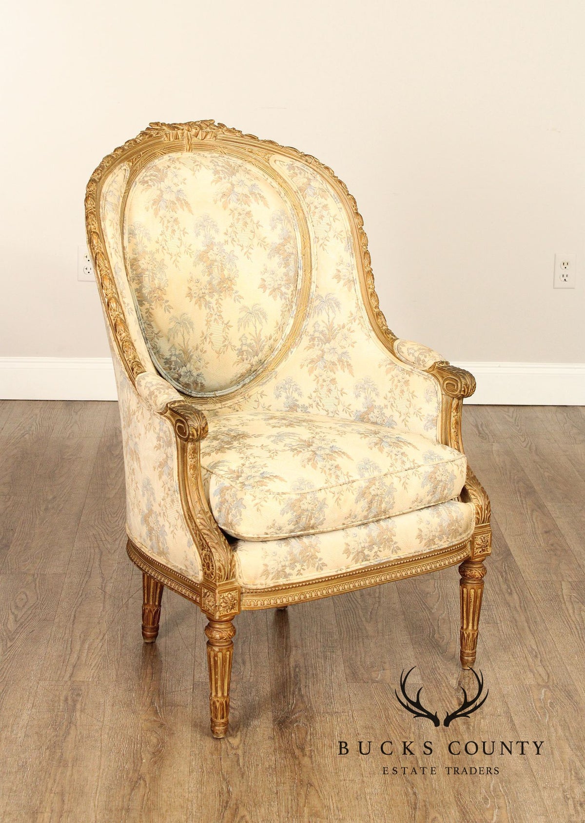 Antique French Louis XVI Style Giltwood Bergère Chair