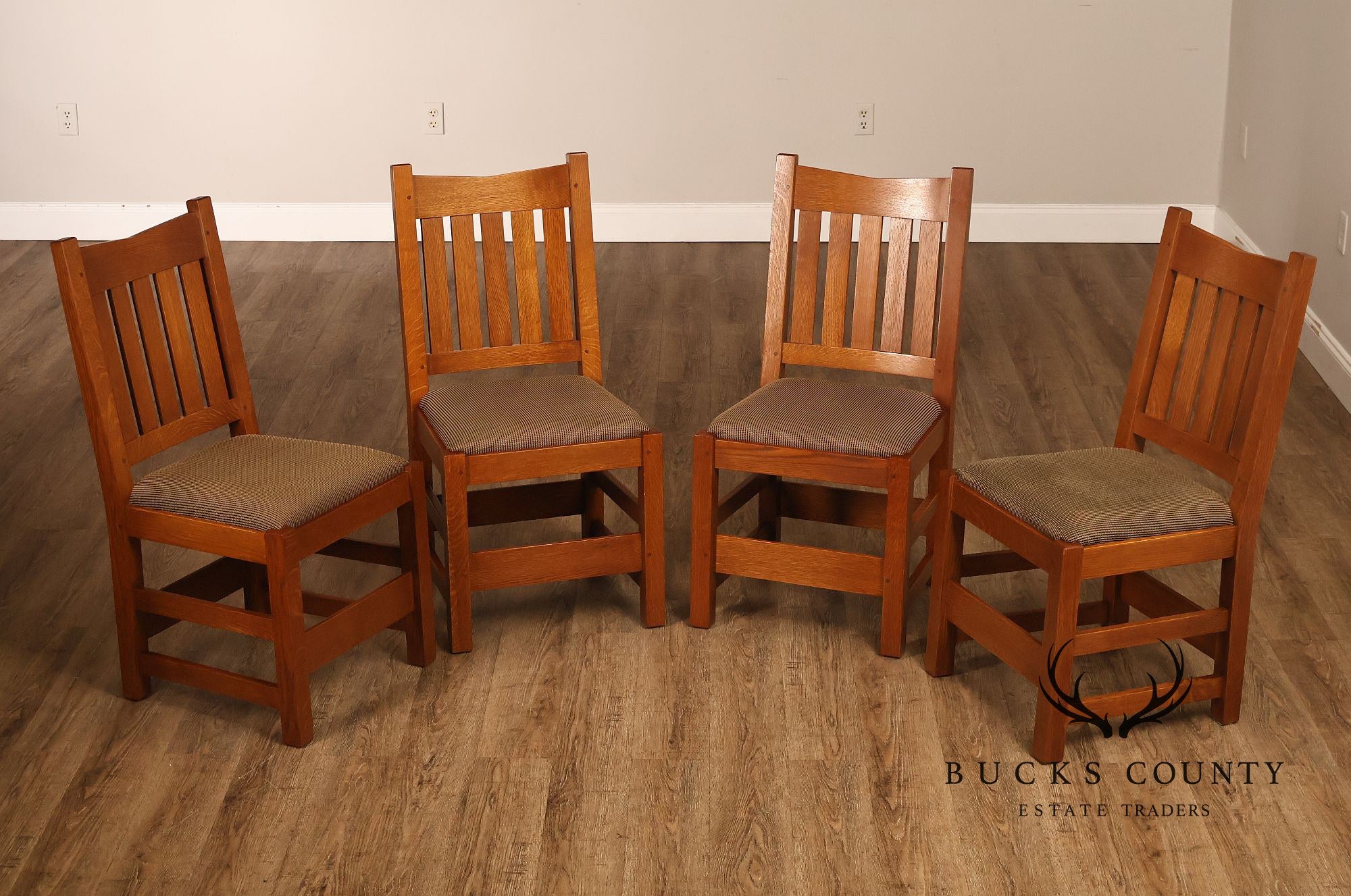 Stickley Mission Collection Set Of Four Oak Dining Side Chairs