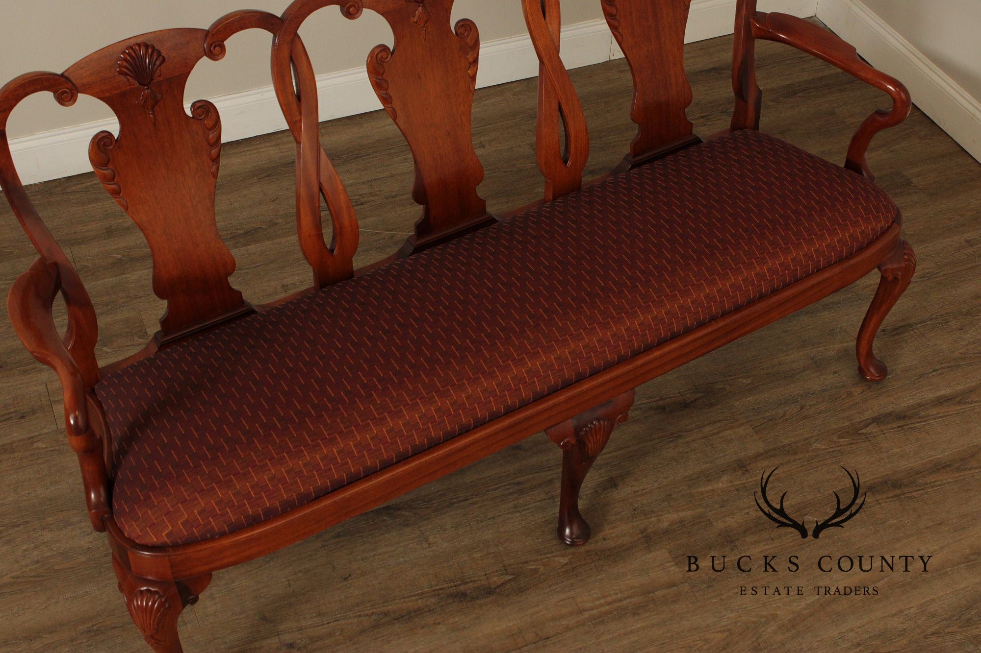 Georgian Furnishing Co. Queen Anne Style Mahogany Triple Back Settee