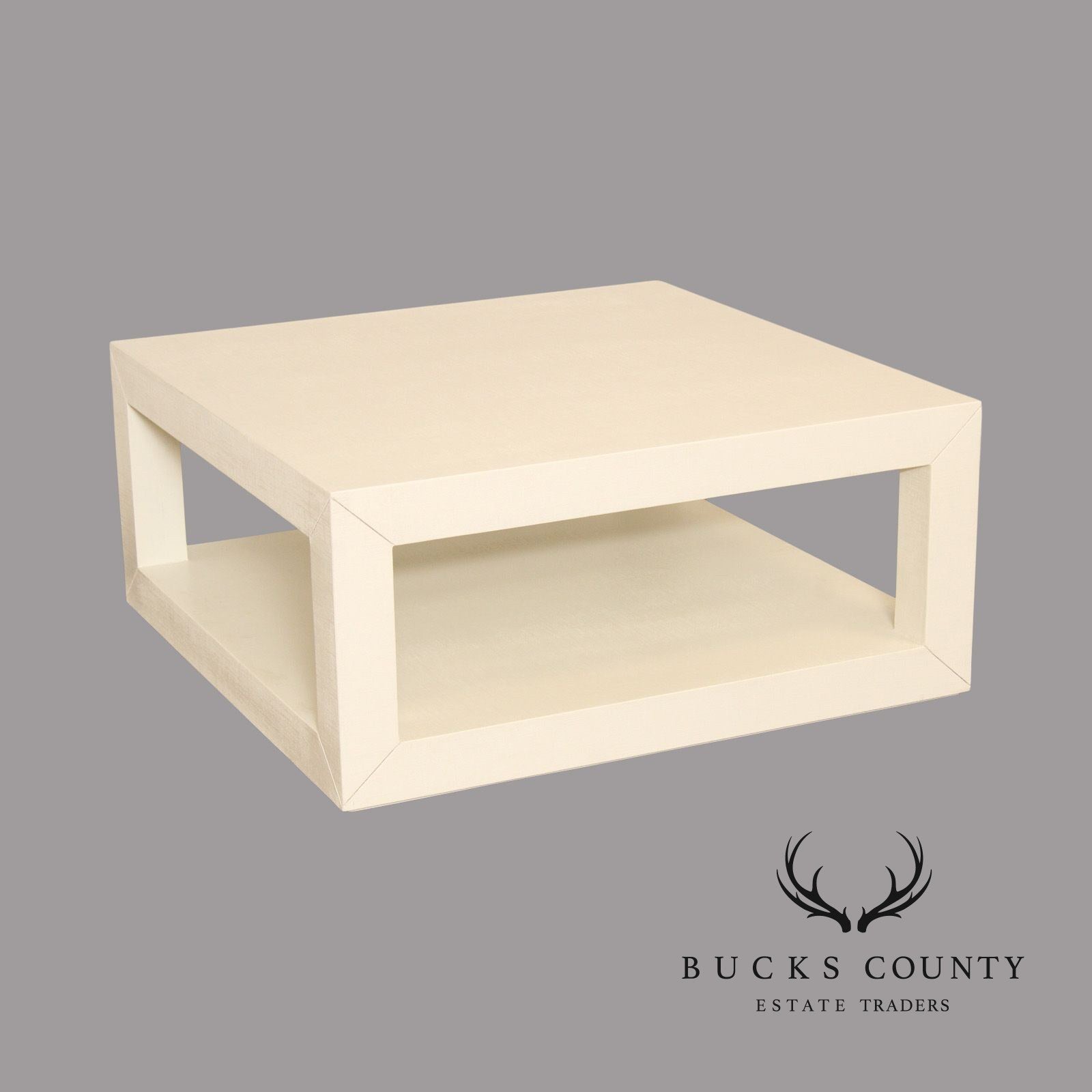 Ballard Designs Modern 'Rollins' Linen Wrapped Floor Shelf Coffee Table