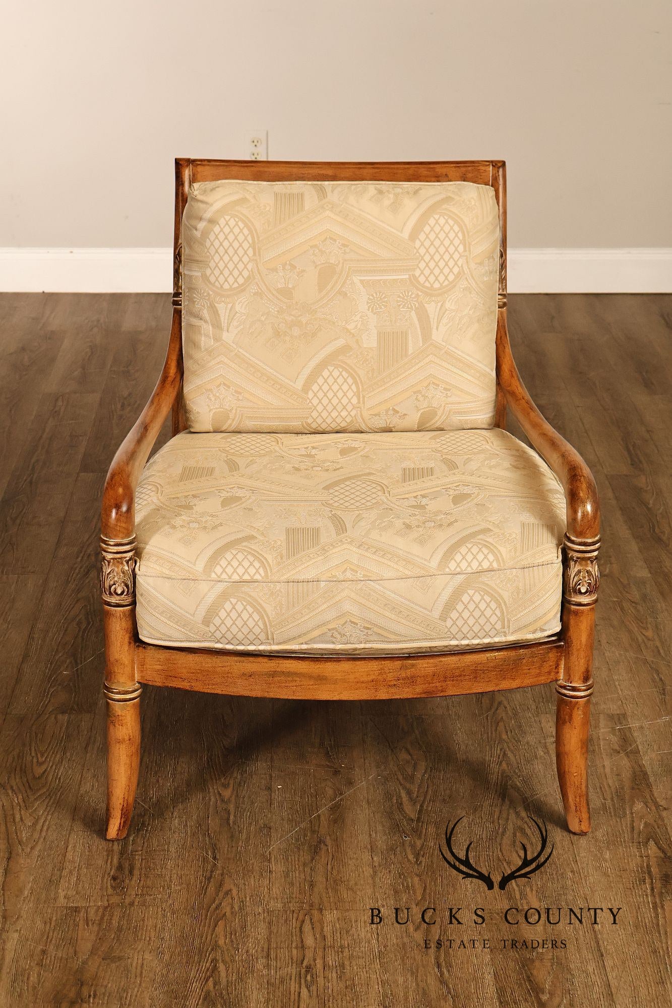 French Empire Style Pair of Carved Mahogany Armchairs