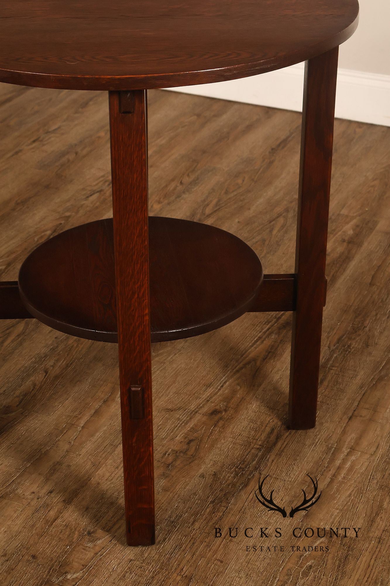 Antique Arts And Crafts Oak Round Side Table