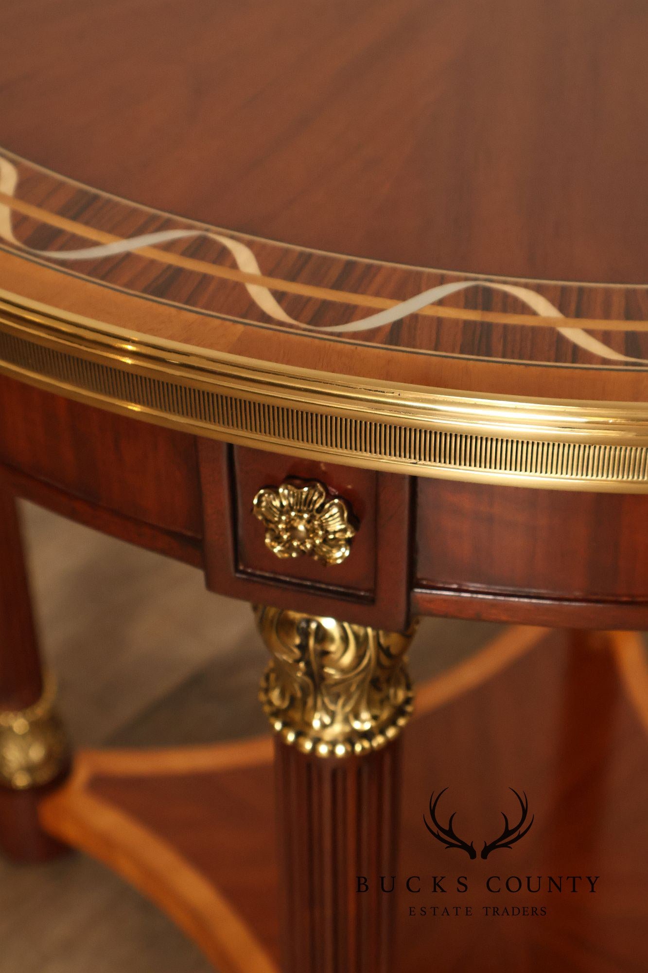 Theodore Alexander Pair of 'Paulette' Mahogany Side Tables