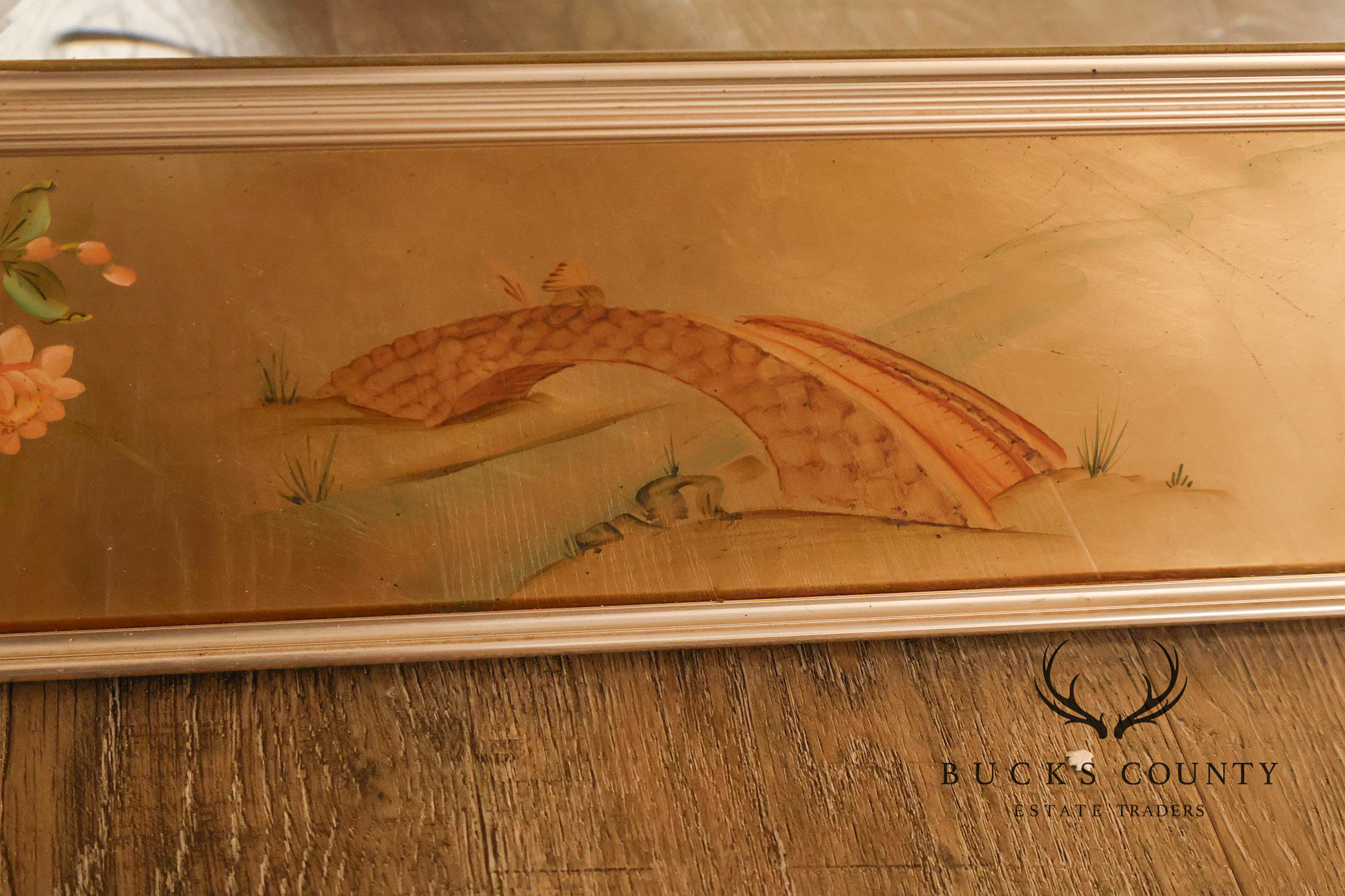 LaBarge Chinoiserie Eglomise Brass Wall Mirror
