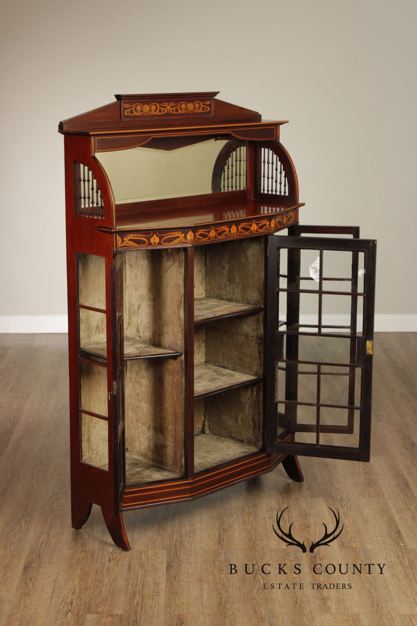 Art Nouveau Antique Inlaid Mahogany Display Case