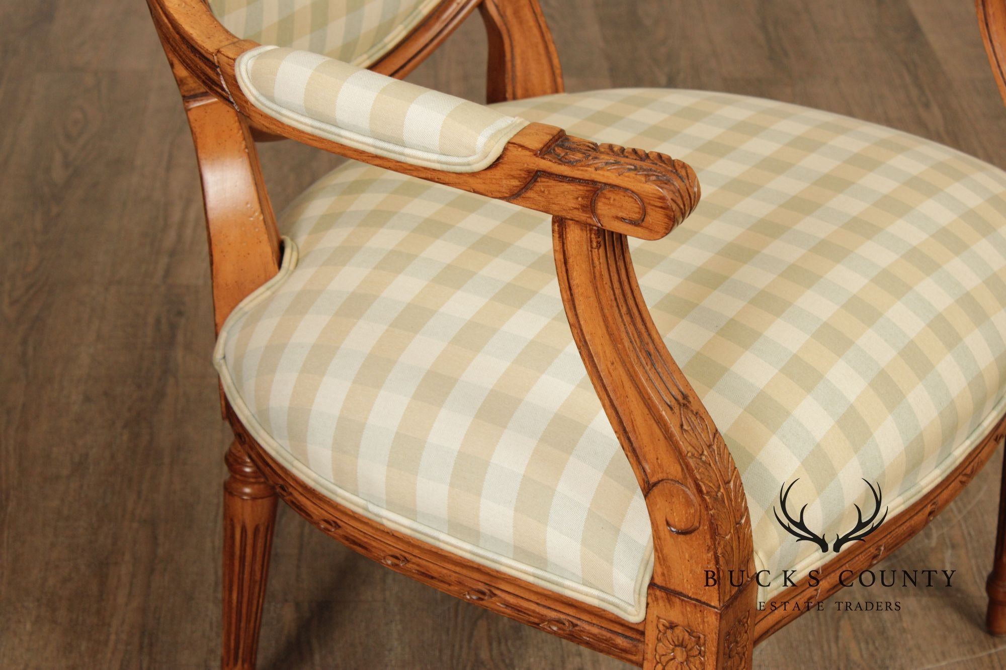 Ethan Allen French Louis XVI Style Pair of Fauteuil Armchairs