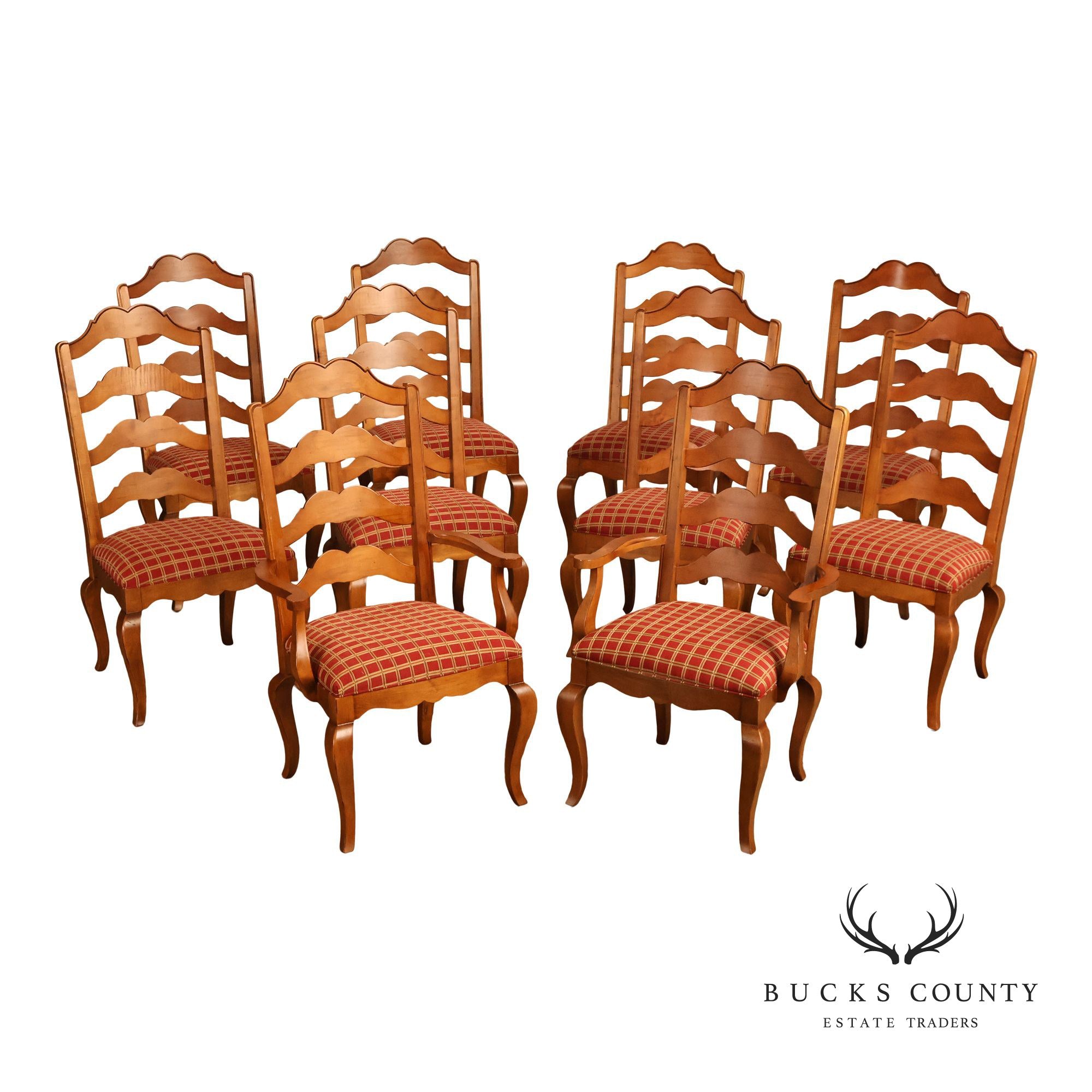 Ethan Allen Legacy Collection Set Of 10 Maple French Country Ladder Back Dining Chairs