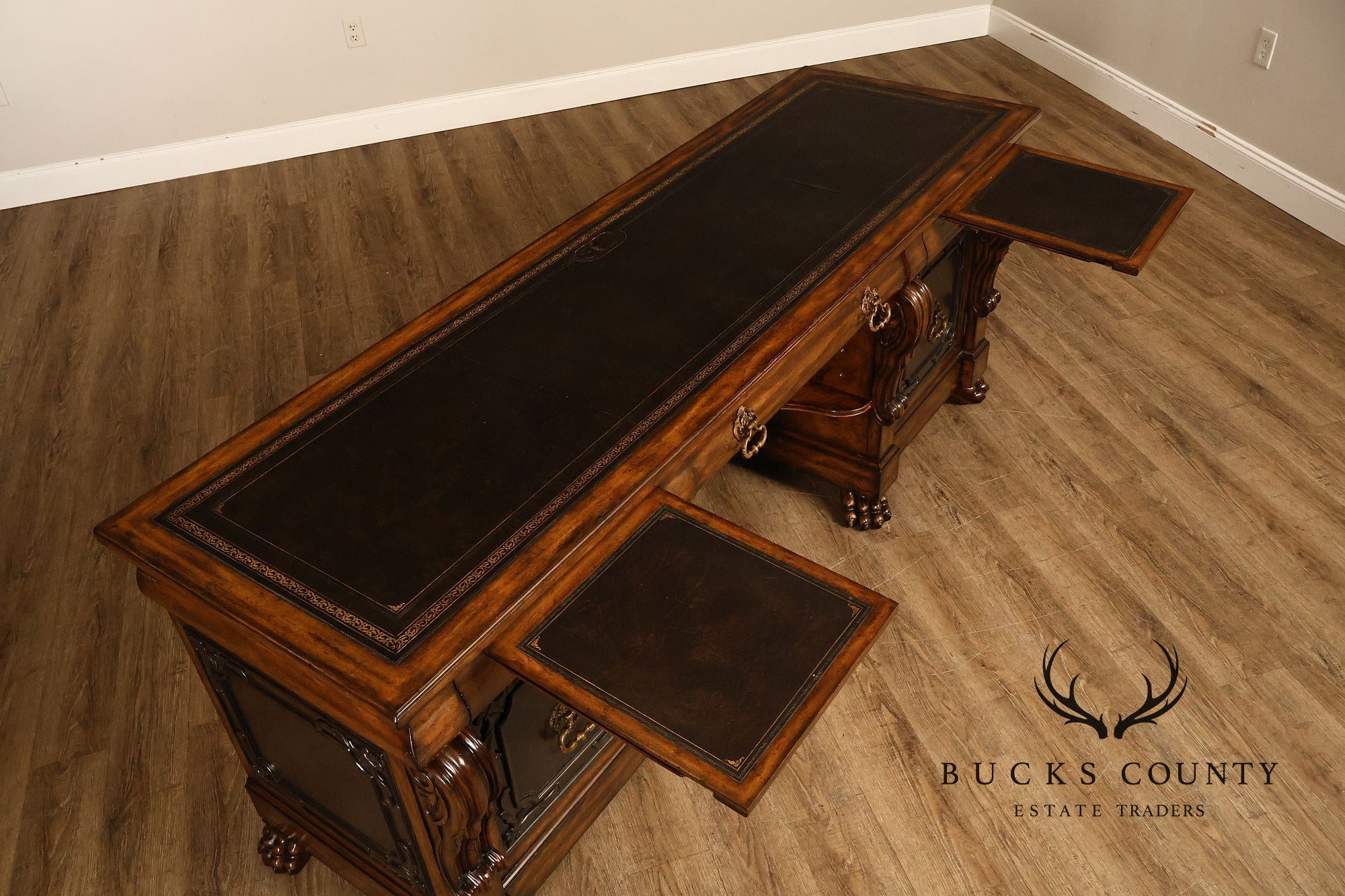 Maitland-Smith Leather Top Mahogany Executive Writing Desk