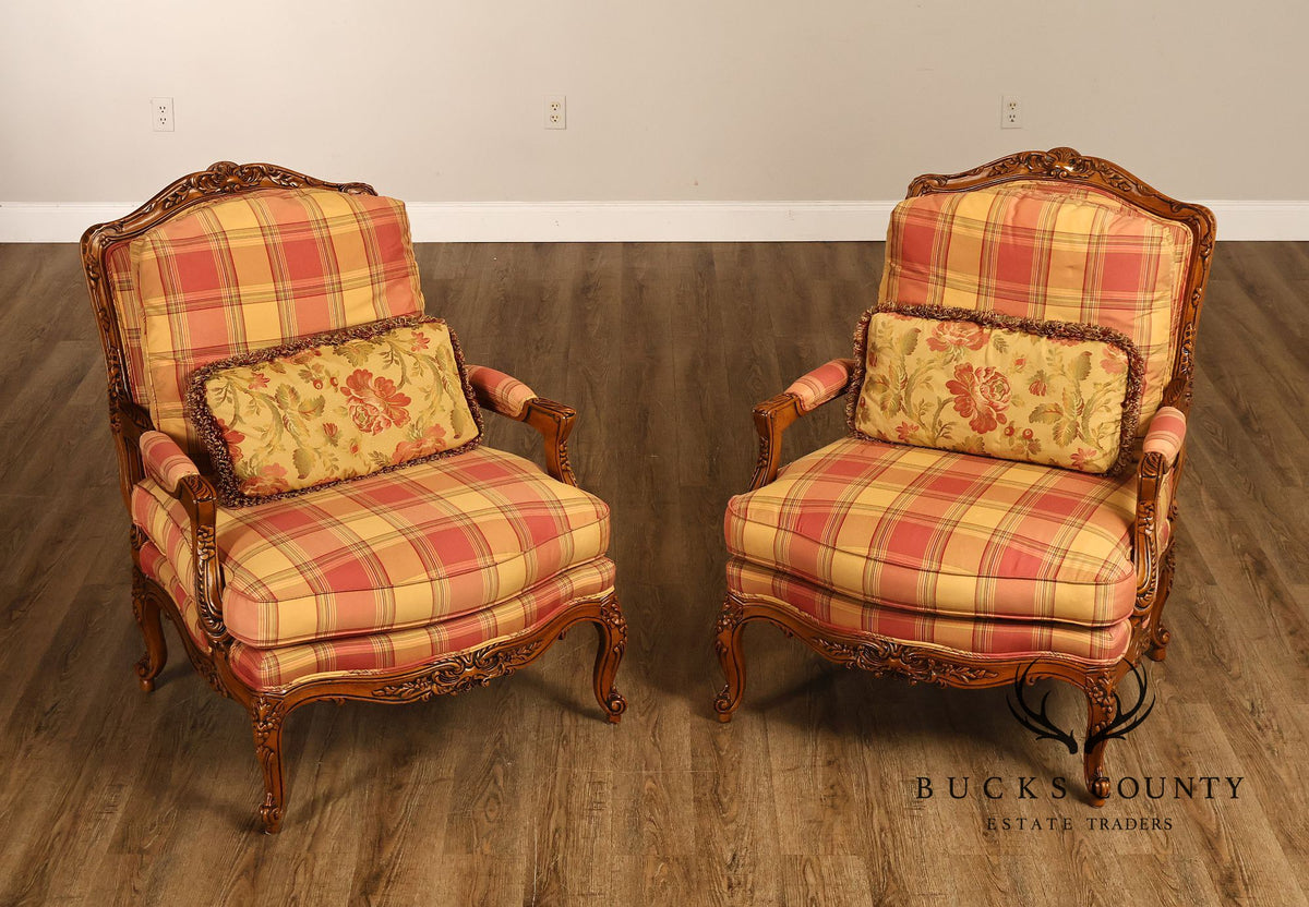 Sherrill Furniture French Louis XV Style Pair of Lounge Chairs with Ottomans