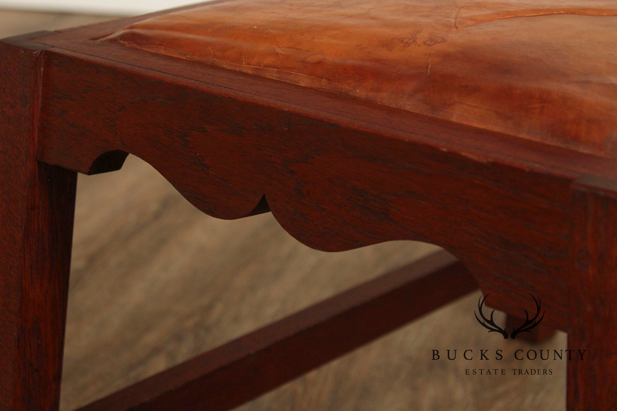 Arts & Crafts Leather Seat Oak Stool