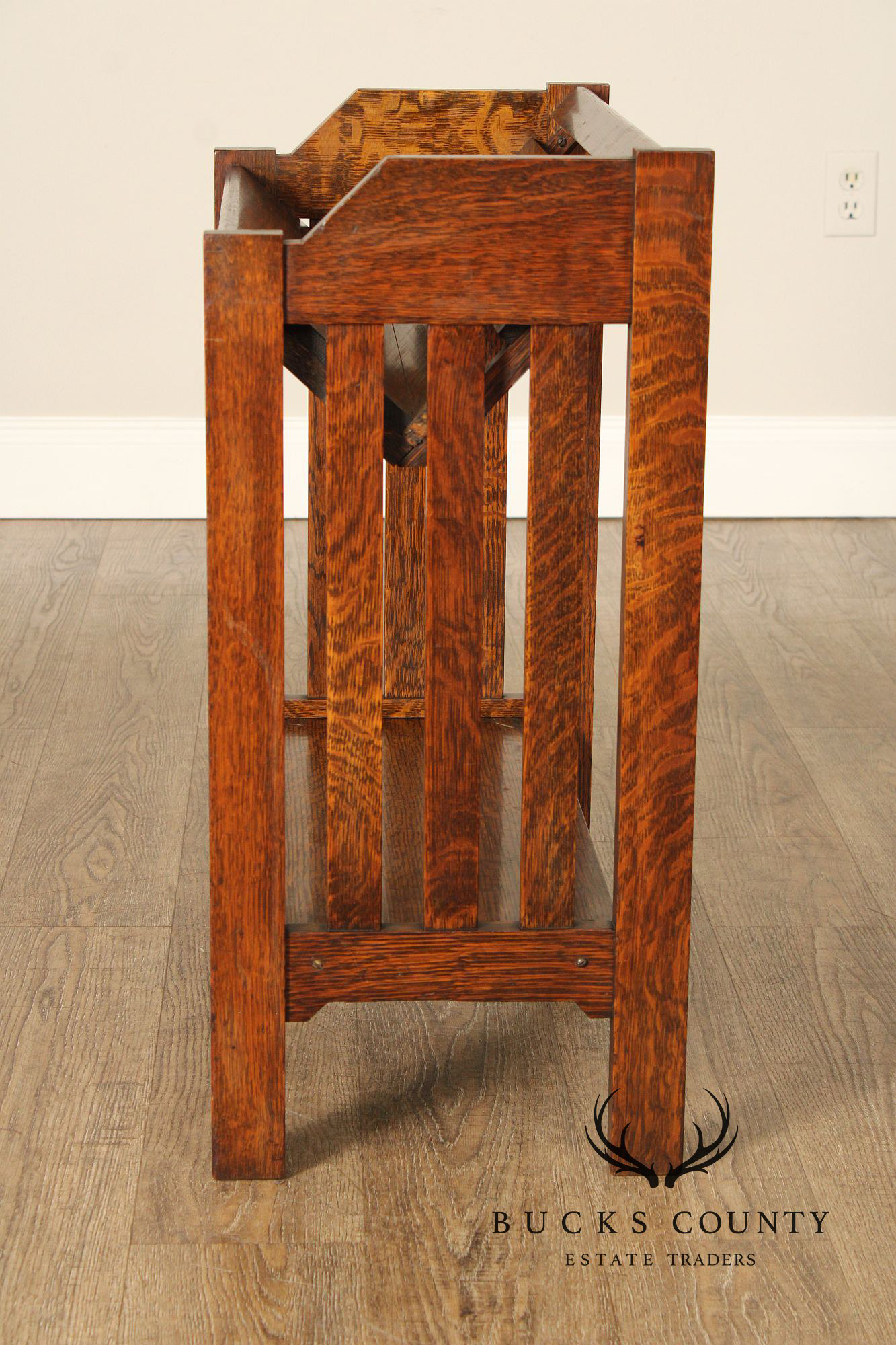 Mission Oak Arts & Crafts Magazine Stand Book Trough