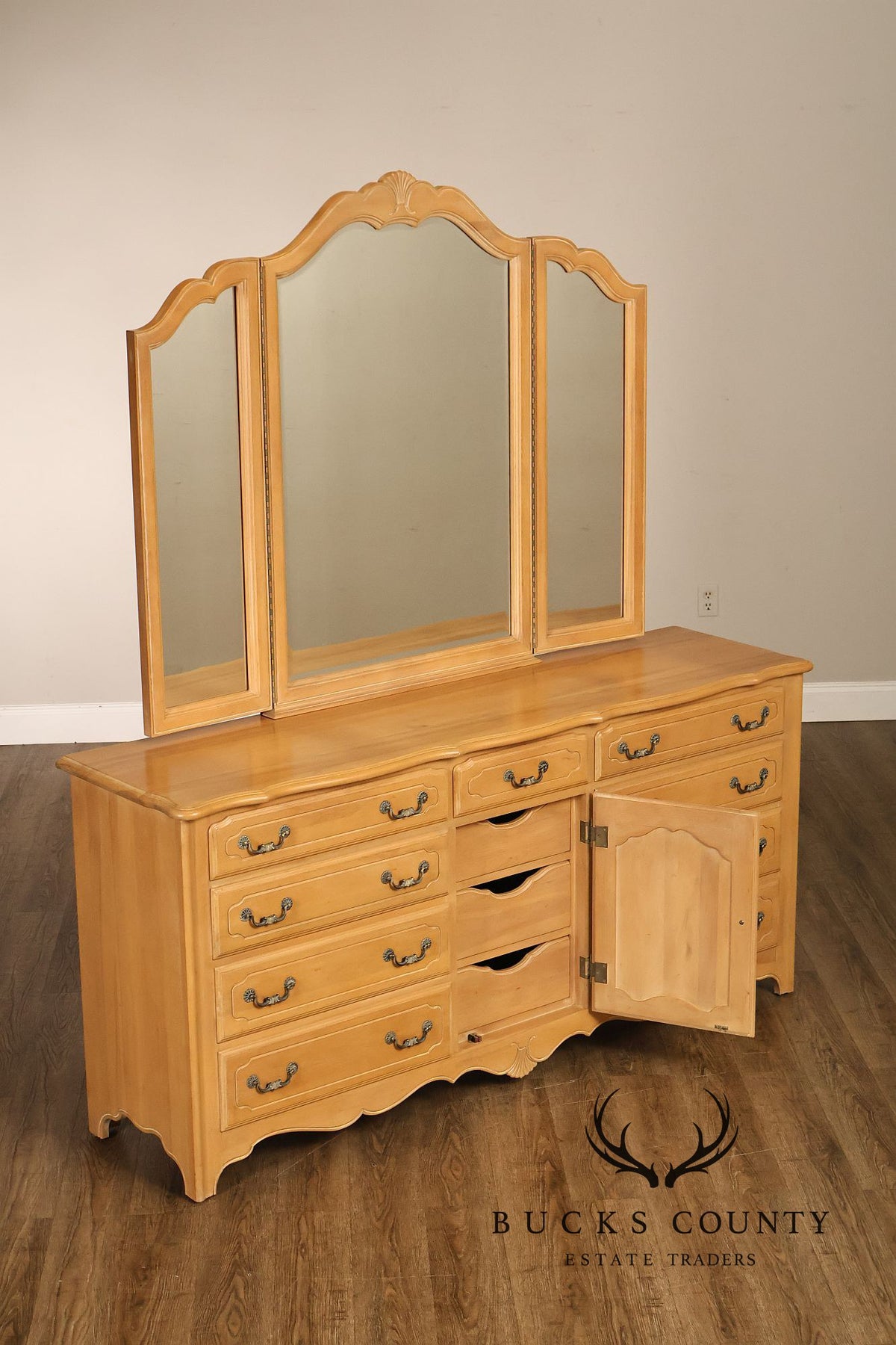 Ethan Allen French Country Style Maple Dresser with Mirror