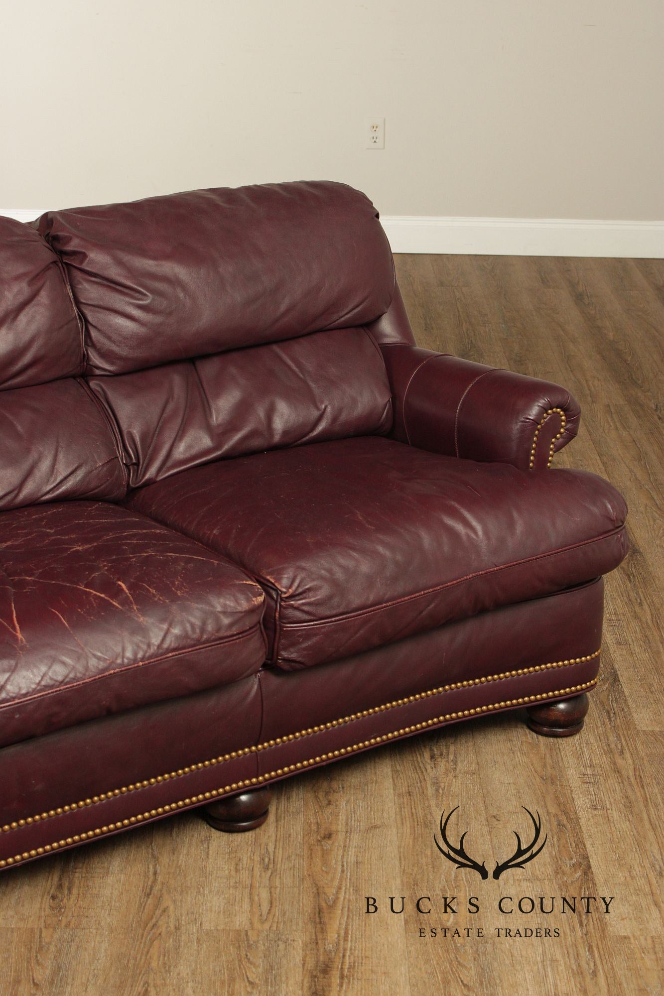 Hancock & Moore Burgundy Leather Nailhead Trim Sofa