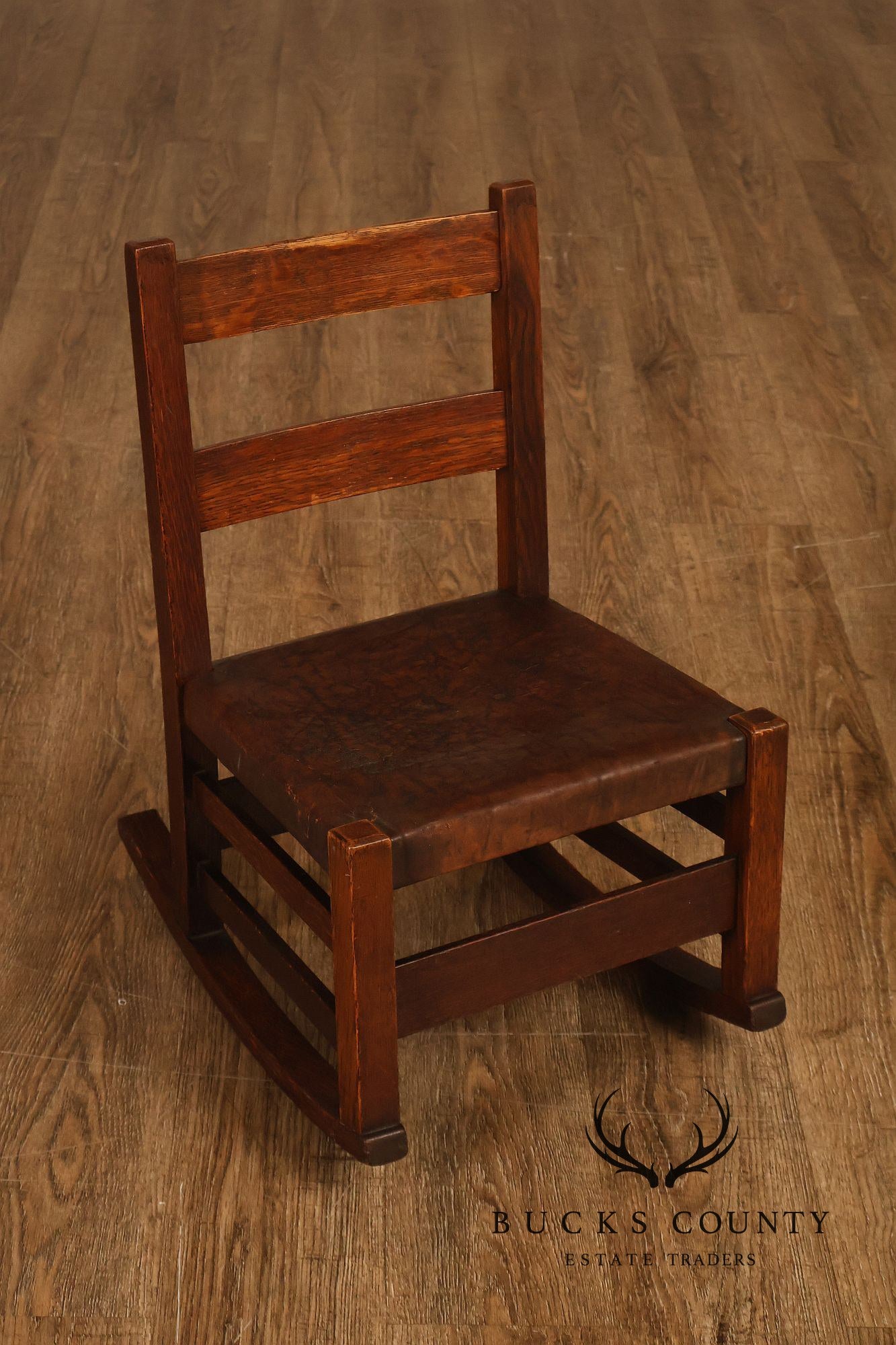 Antique Gustav Stickley Arts And Crafts Oak Child's Chair And Rocker