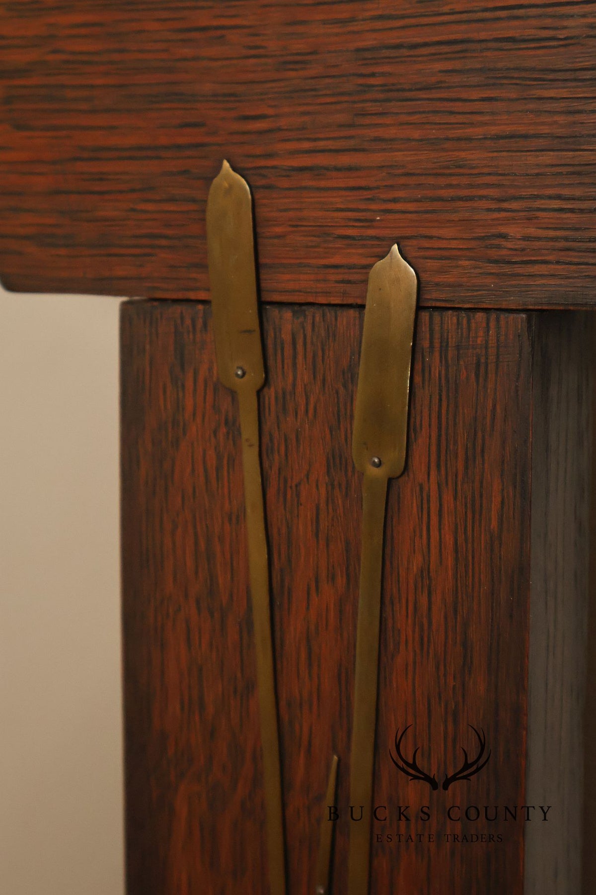 Arts And Crafts Mission Oak Mirror With Brass Cattail Decorative Mounts