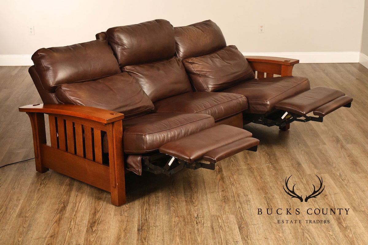 Stickley Orchard Street Mission Oak Leather Power Motion Sofa