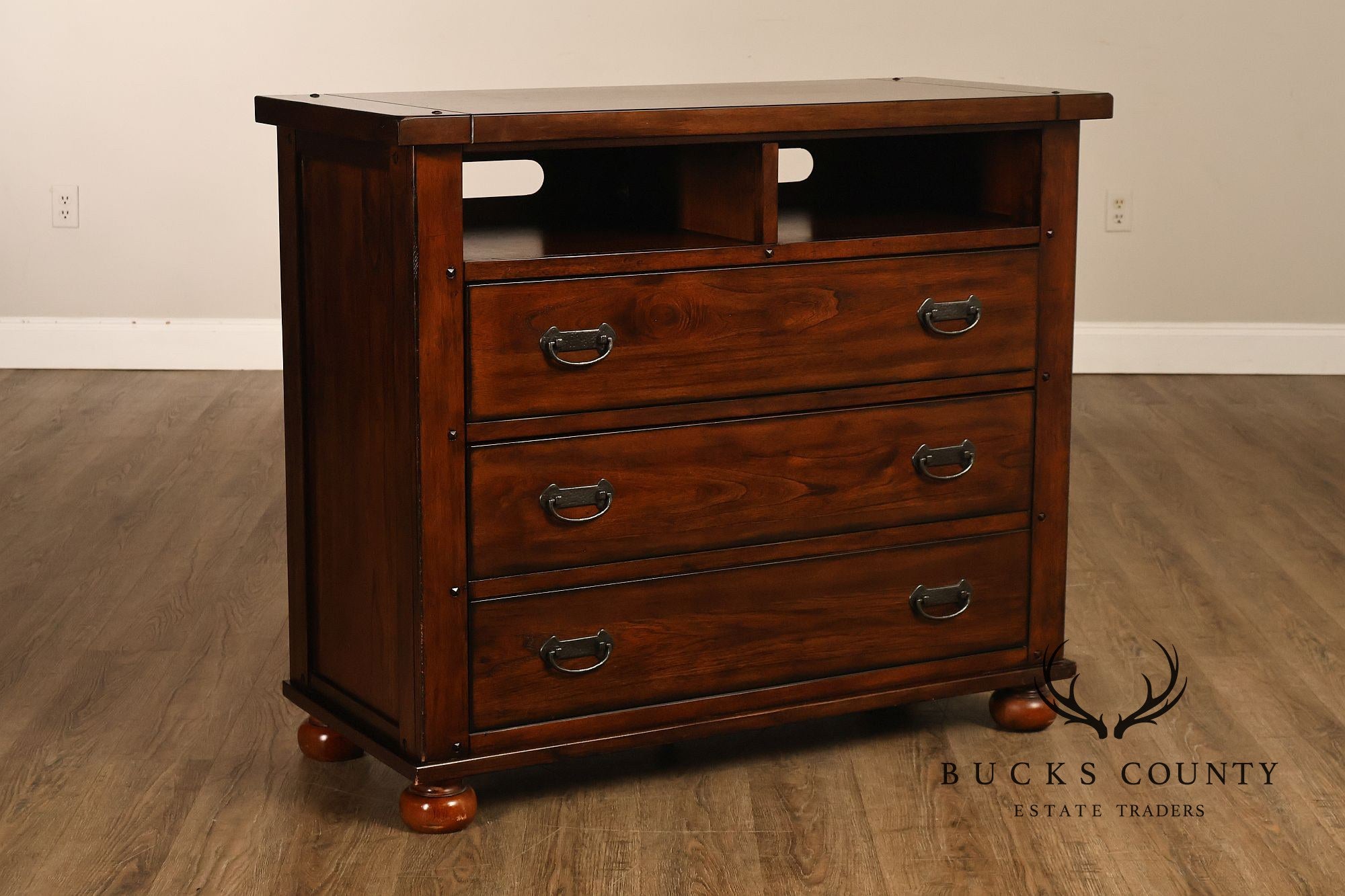Mission Style Media Chest With Open Storage