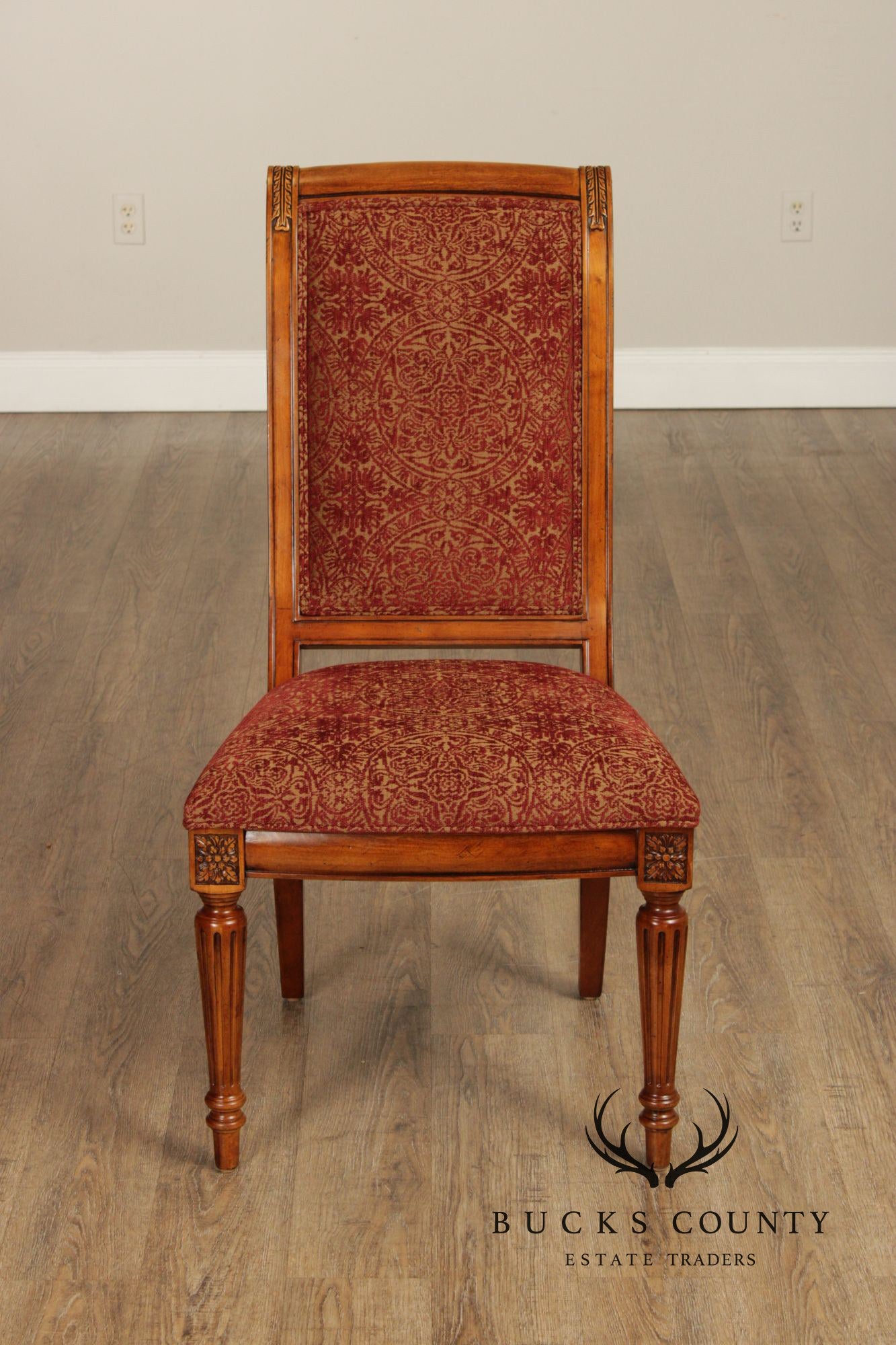 Ethan Allen 'Townhouse' Set of Six Carved Frame Upholstered Dining Chairs