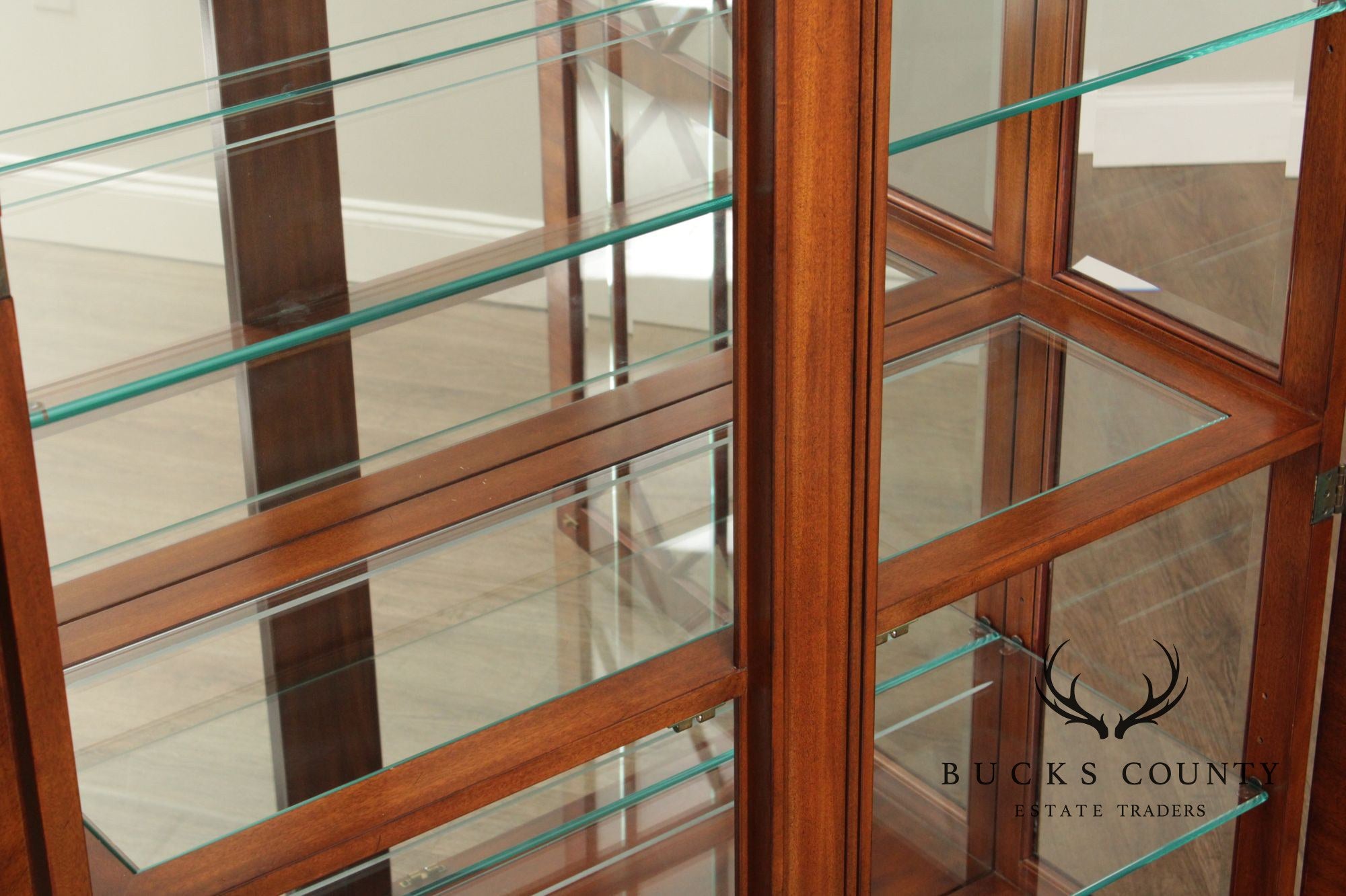 Henkel Harris Georgian Style Pair of Mahogany Display Case Cabinets