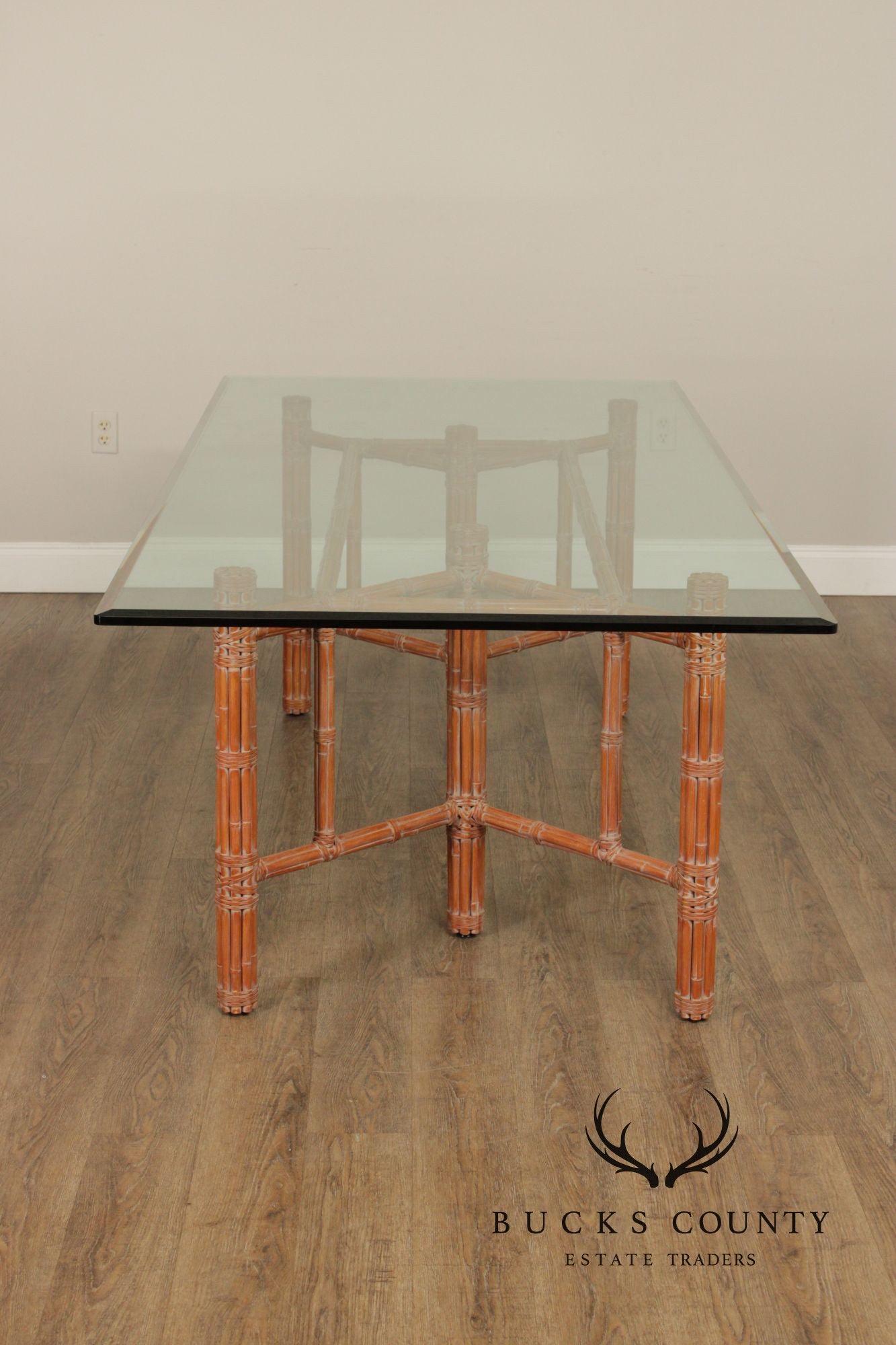 McGuire Hollywood Regency Glass Top Bamboo Dining Table