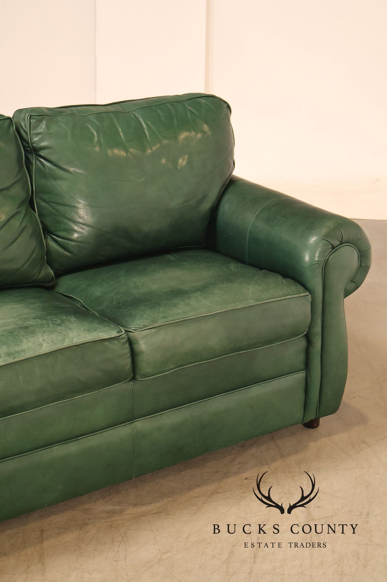 Ethan Allen Green Leather Sofa