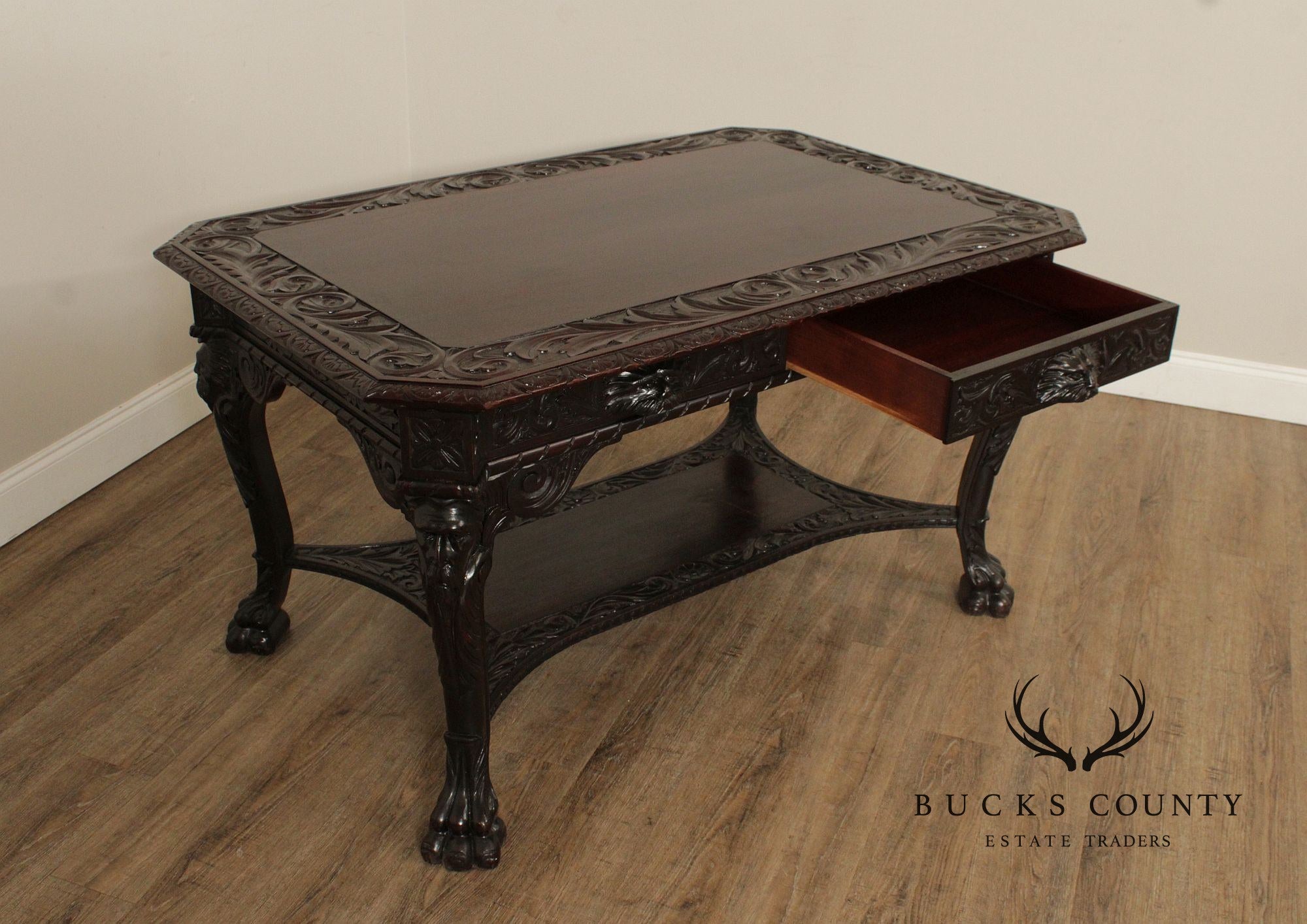 Antique Victorian Carved Mahogany Partners Desk