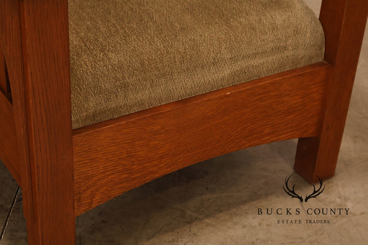 Stickley Mission Collection Oak And Custom Upholstery Bow Arm Morris Chair