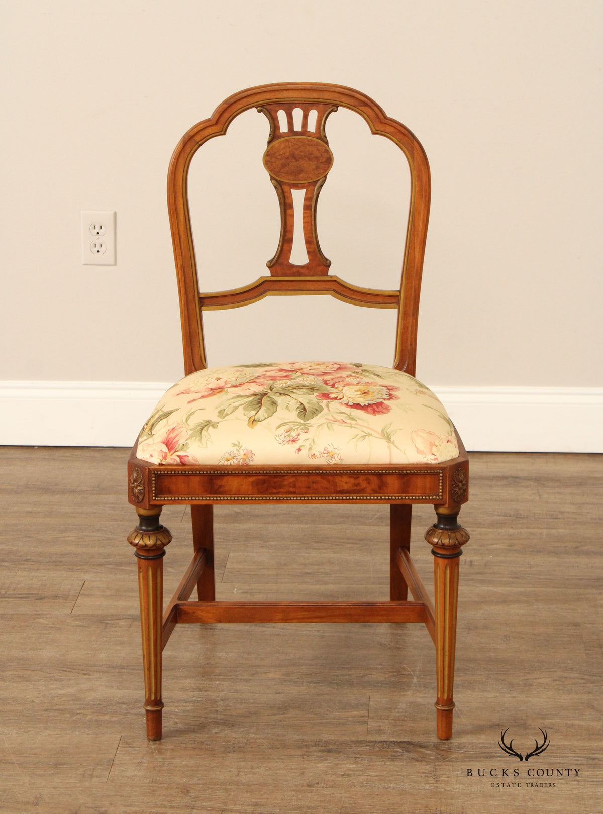 Sligh 1930's French Louis XVI Style Pair of Partial Gilt Burlwood Side Chairs