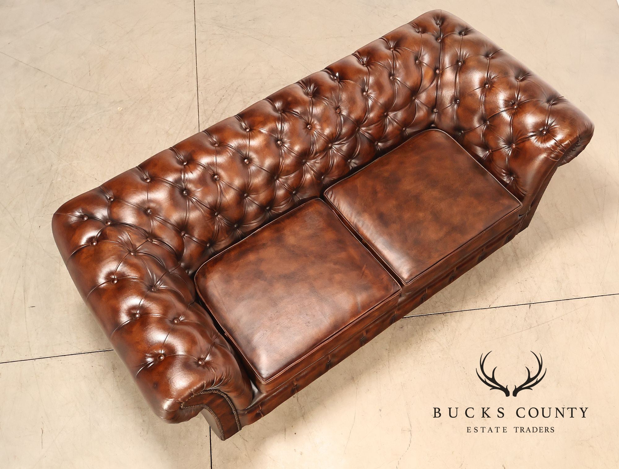 Chesterfield Style Brown Leather Sofa