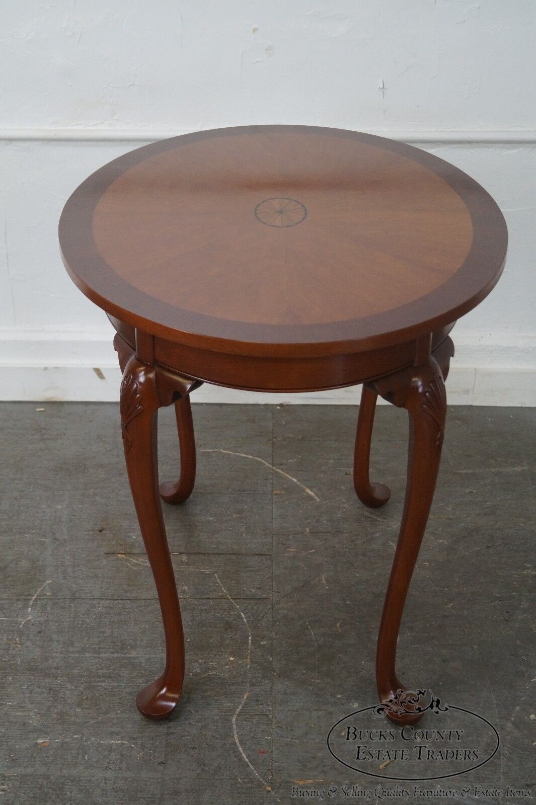 Hand Crafted Mahogany Inlaid Oval Side Table by Alvin Rothenberger