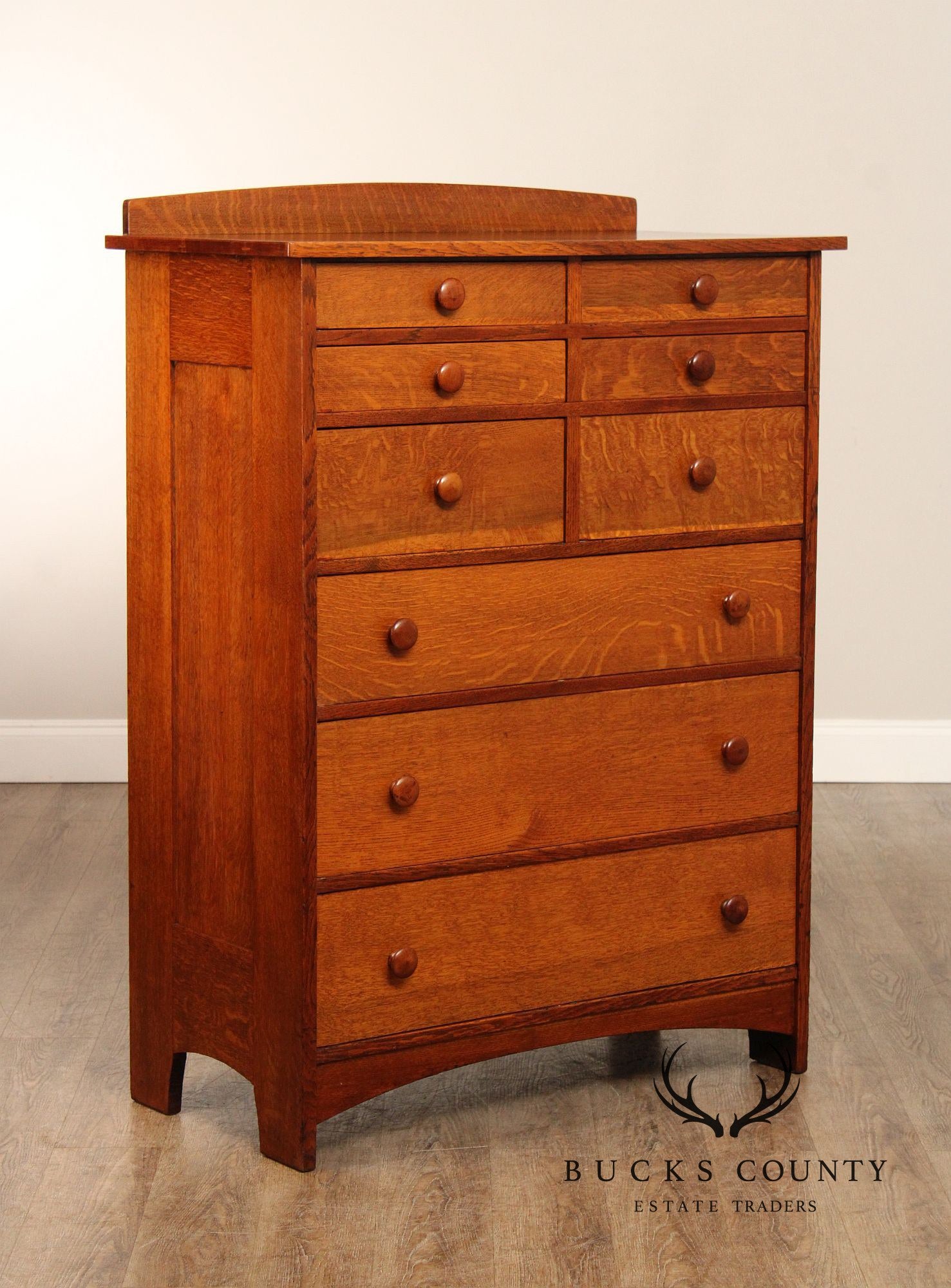 Antique L. & J.G. Stickley Mission Oak Tall Chest of Drawers