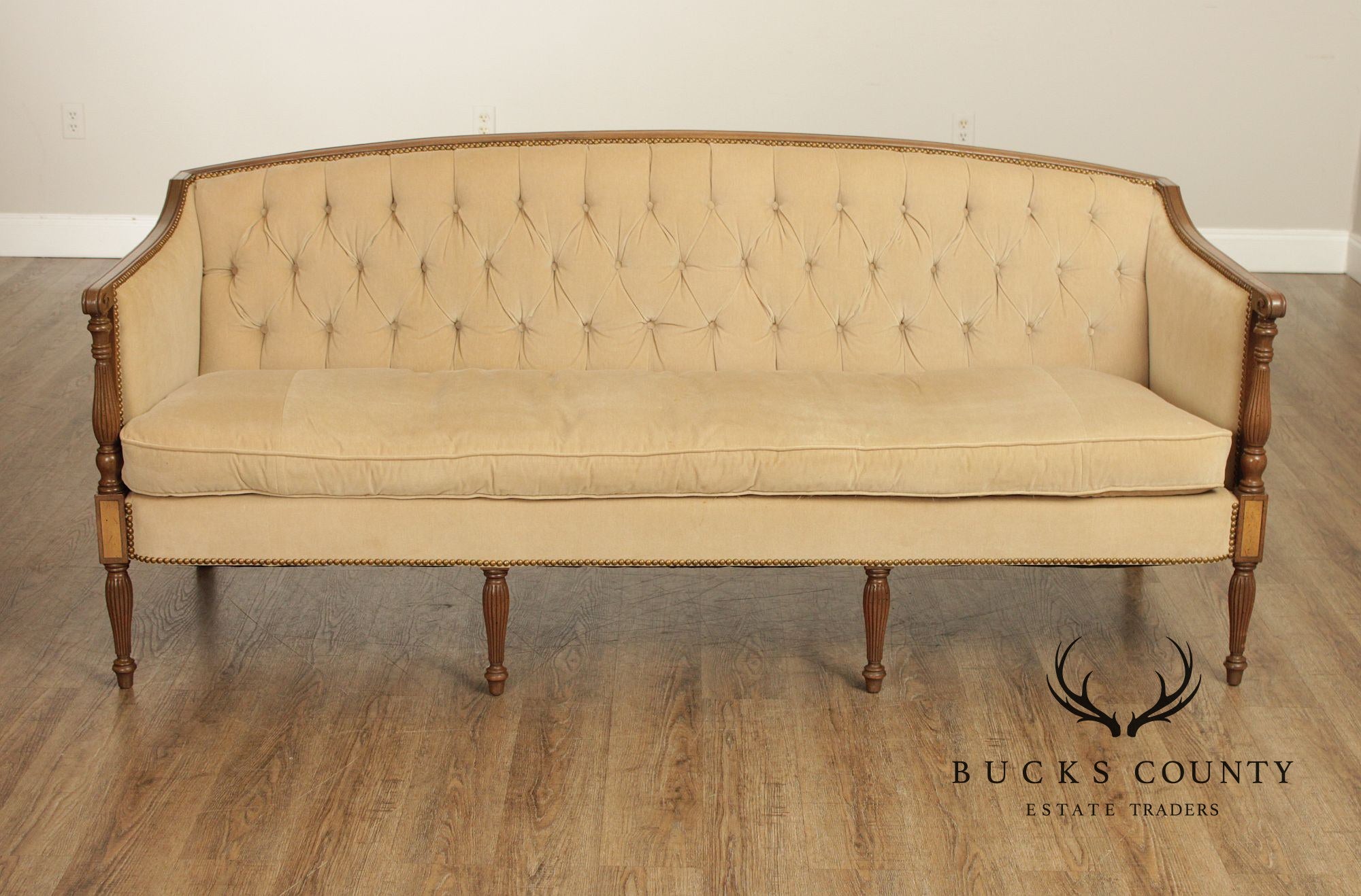 Sheraton Style Vintage Mahogany Tufted Sofa