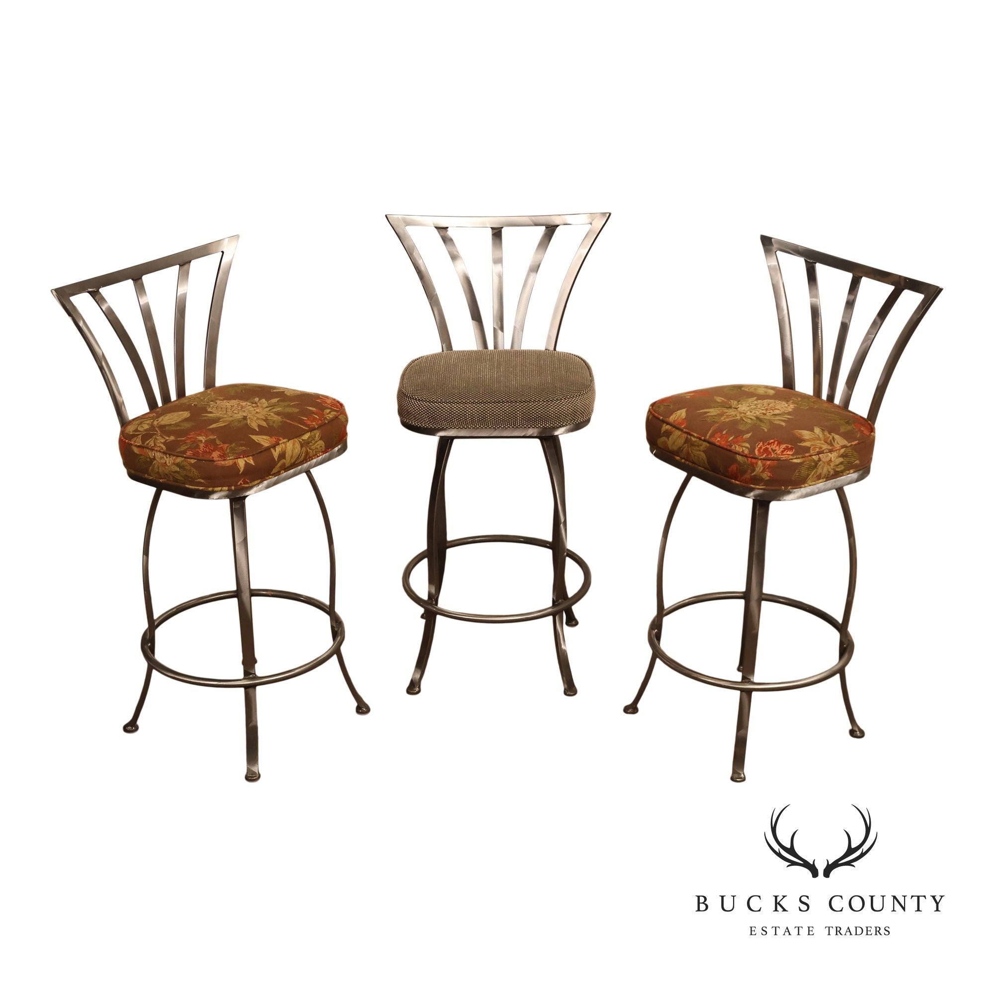 Shaver Howard Contemporary Set Of Three Brushed Steel Swivel Bar Stools