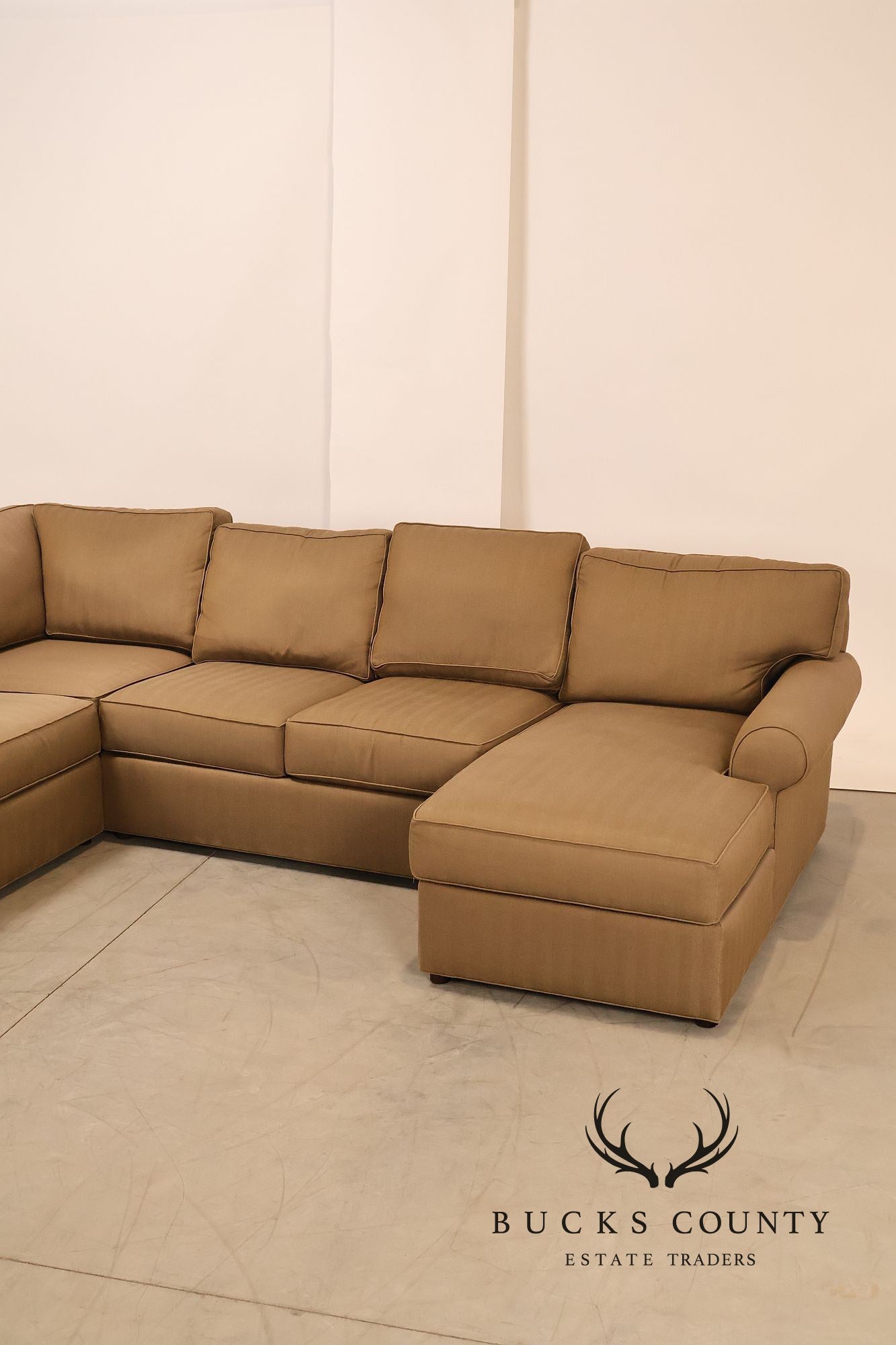 Ethan Allen Upholstered Custom Sectional Sofa With Chaise