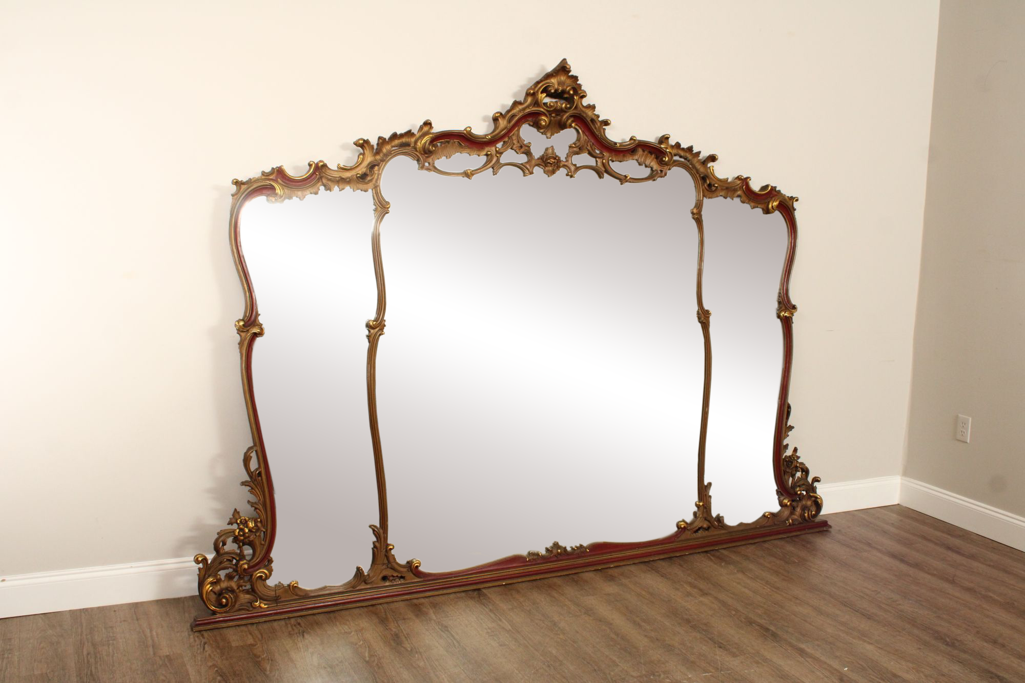 Monumental Vintage Italian Rococo Style Mantel or Fireplace Mirror
