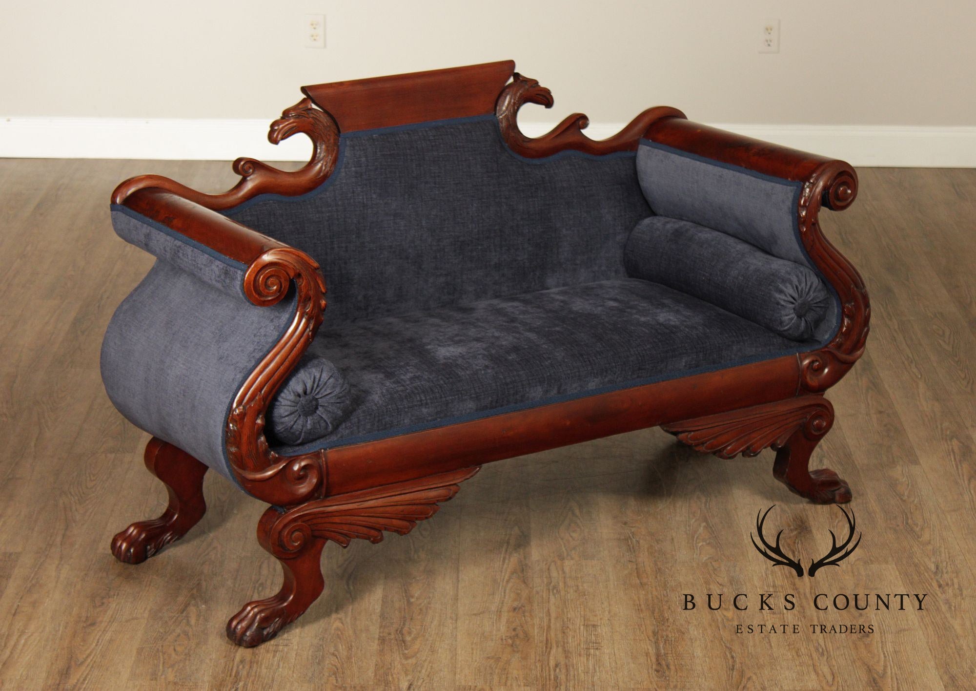 Antique American Carved Mahogany Classical Empire Sofa