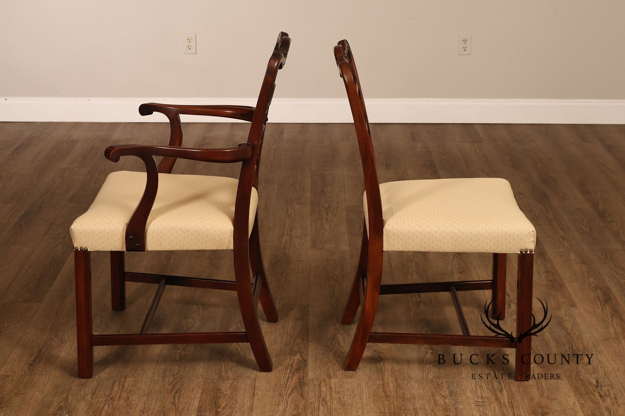 Chippendale Style Set of Eight Mahogany Ladder Back Dining Chairs