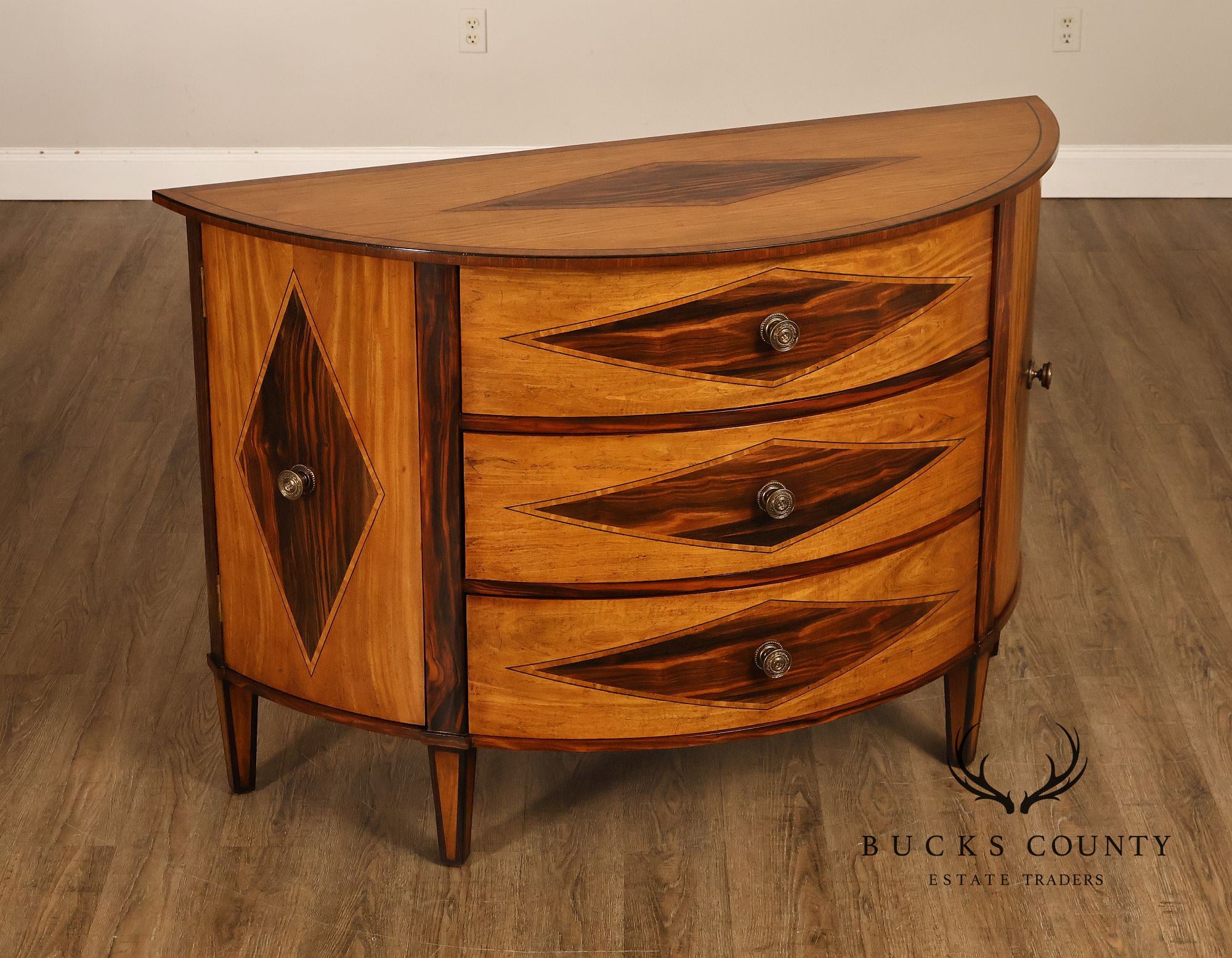 John-Richard Ebony Inlaid Satinwood Demilune Chest
