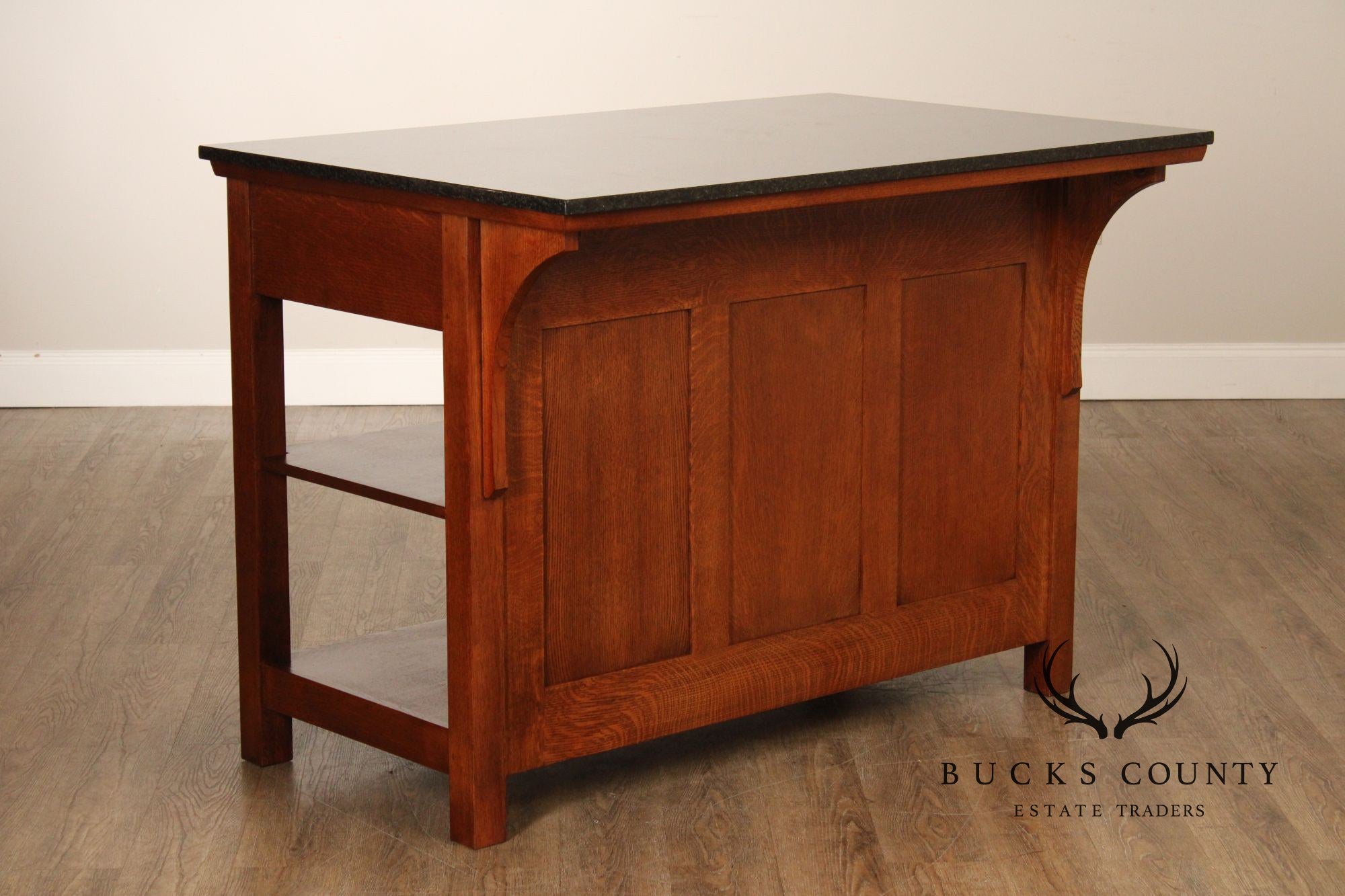 Stickley Mission Collection Granite Top Oak Kitchen Island