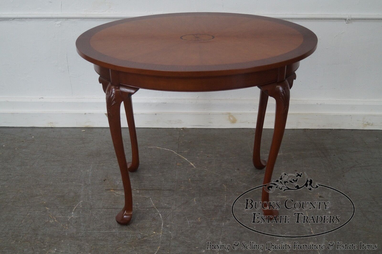Hand Crafted Mahogany Inlaid Oval Side Table by Alvin Rothenberger